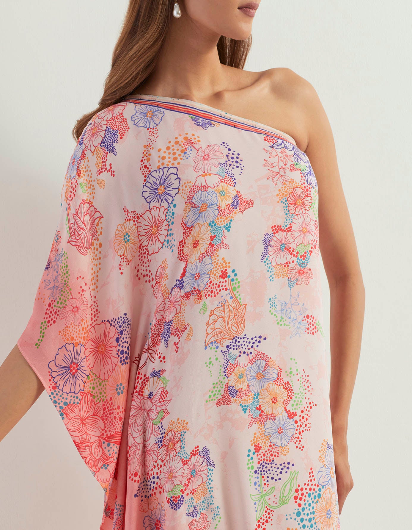 One shoulder printed and tie dye kaftan dress