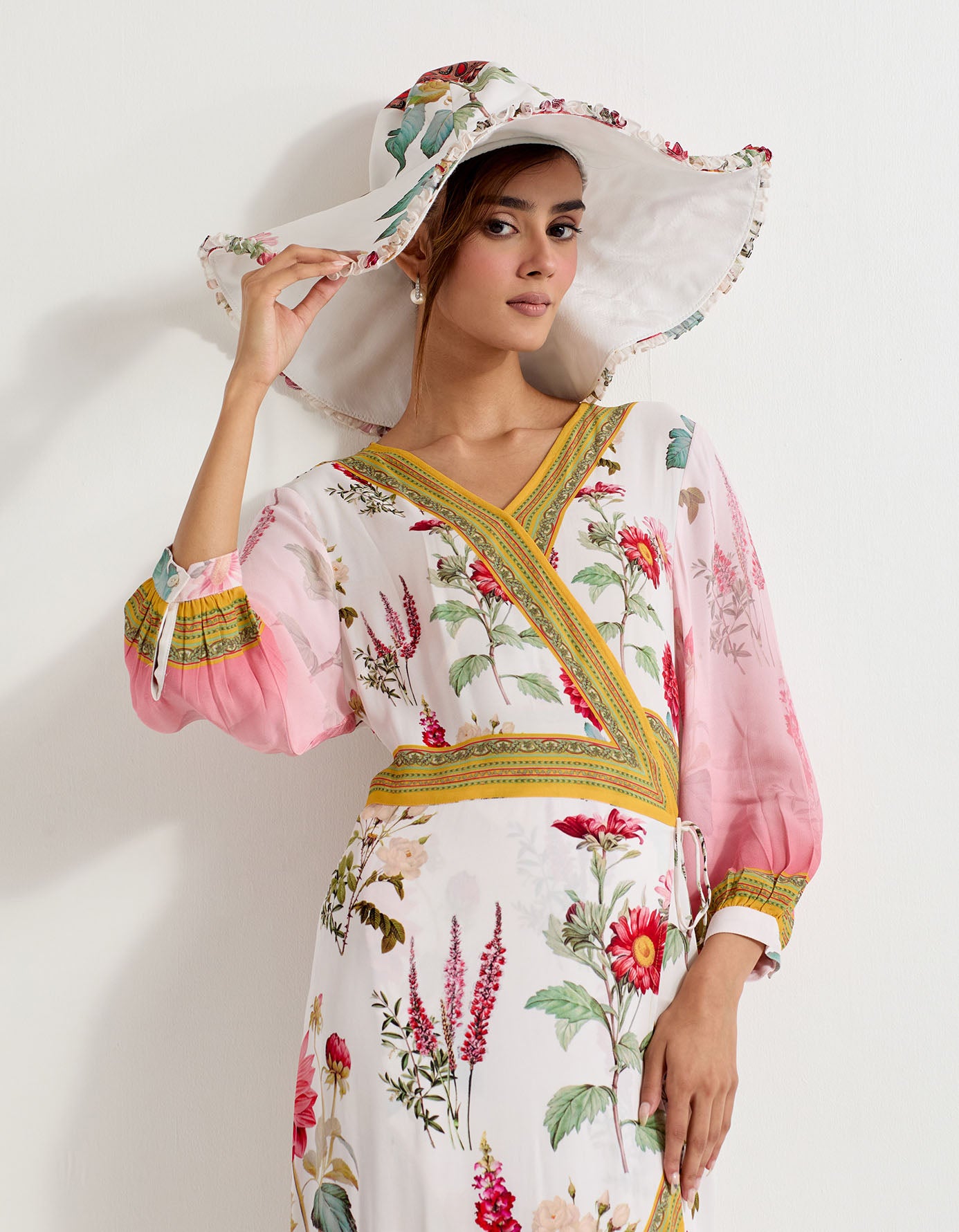 Daisy printed heavy georgette wrap dress