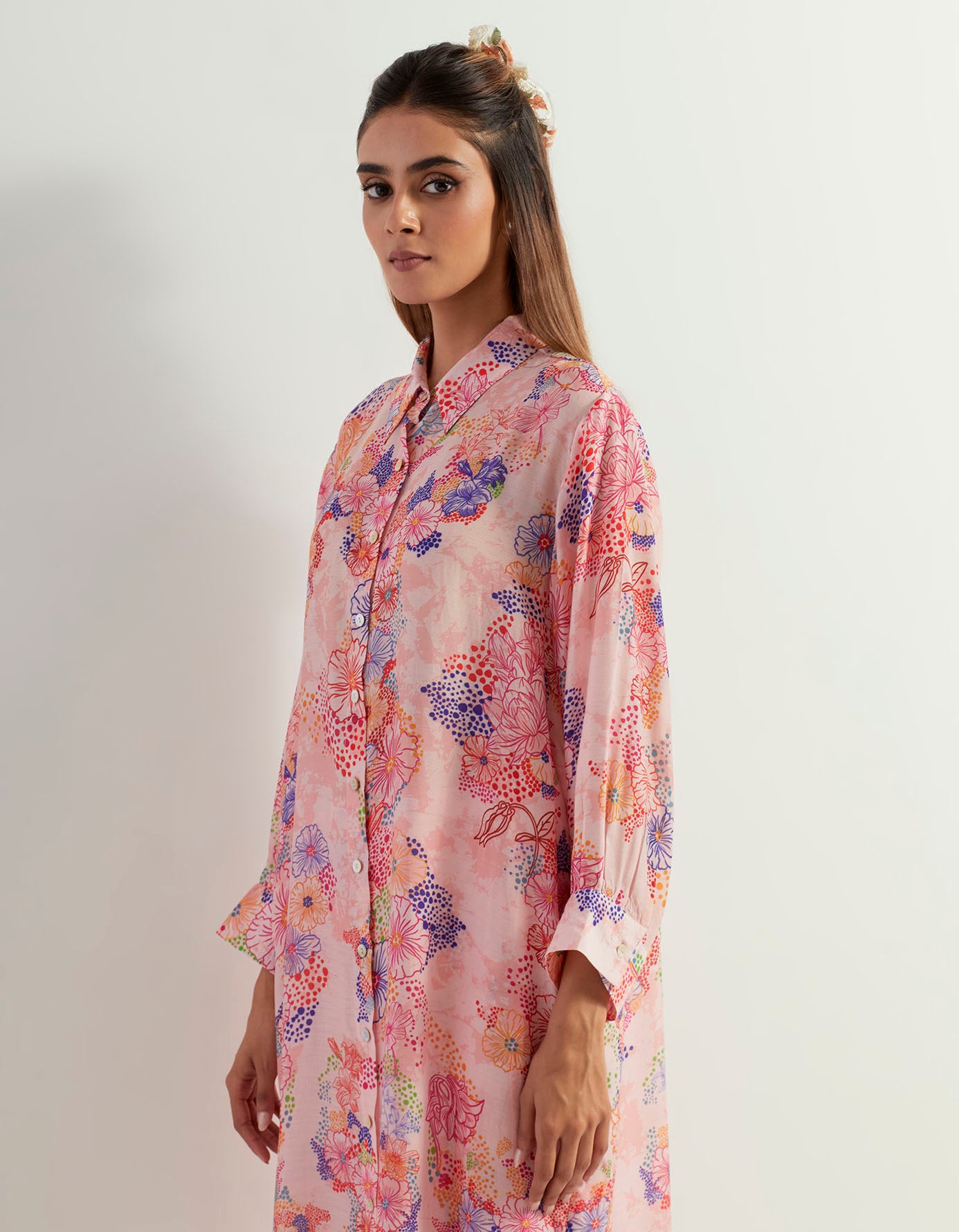 Printed long shirt tunic with heavy georgette pants