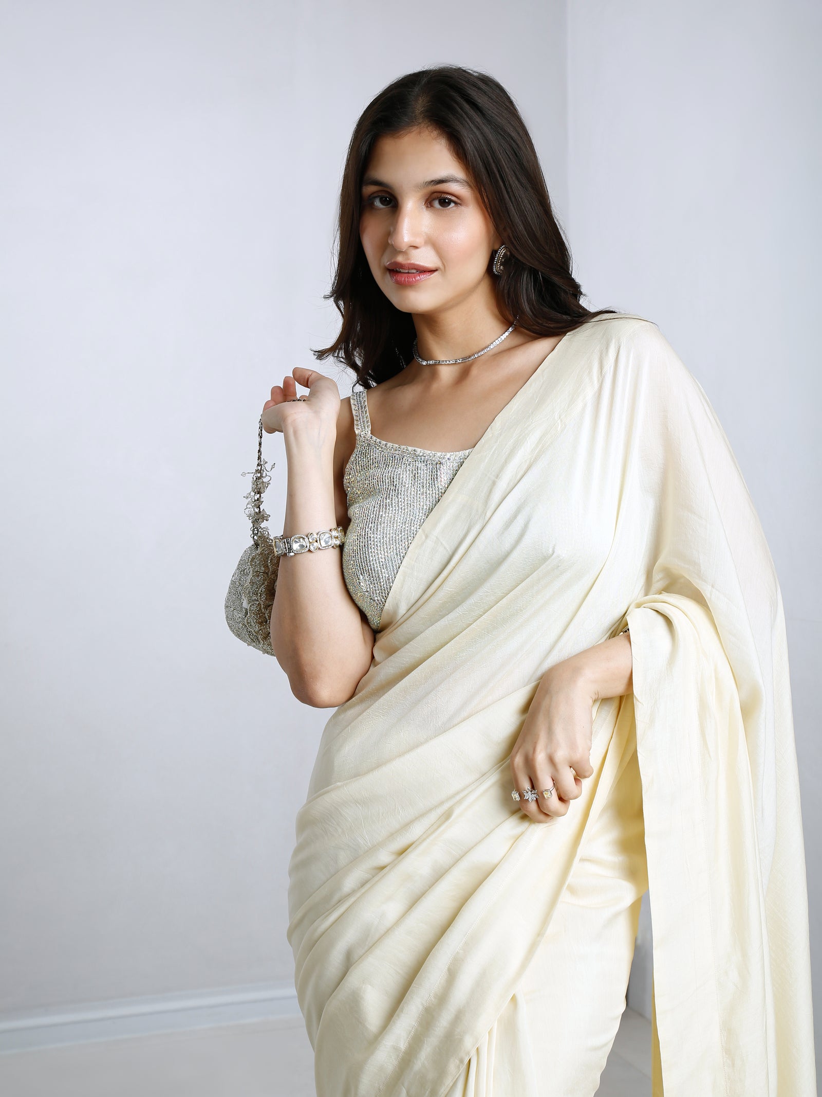 Classic saree with diamante hand embroidered blouse