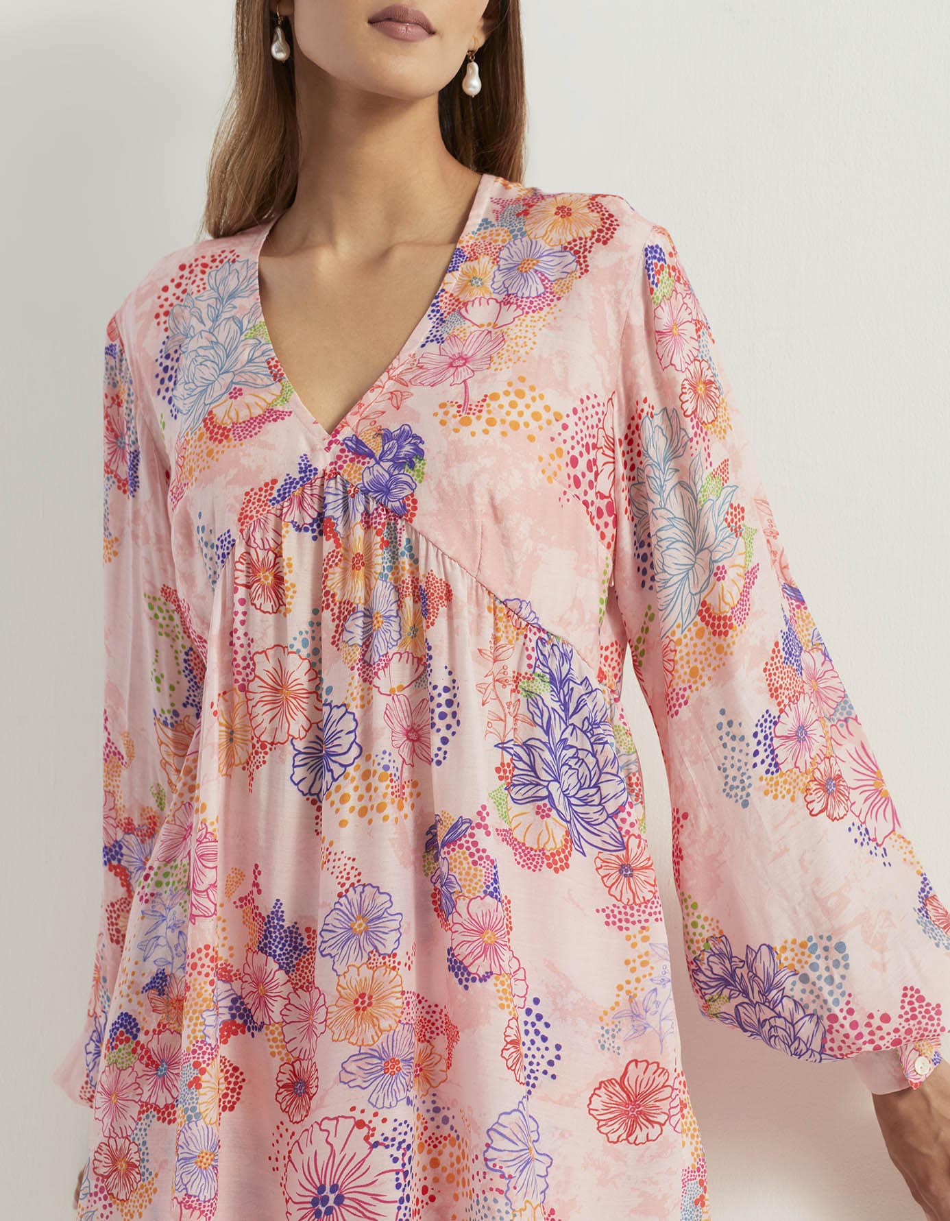 Printed silk tunic paired with chanderi pants
