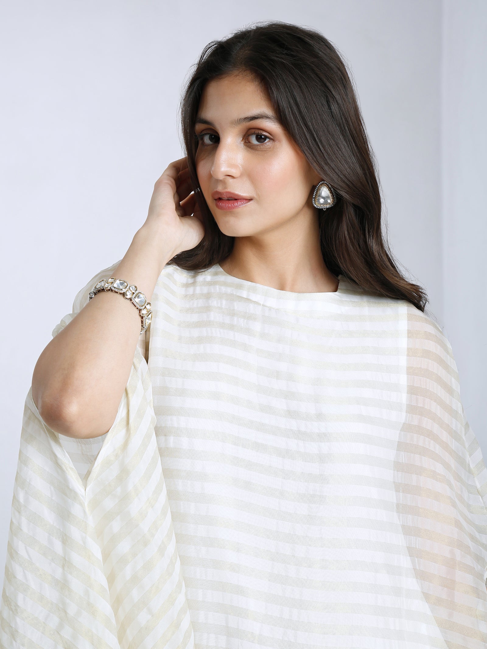 White Striped Tissue Cape Set