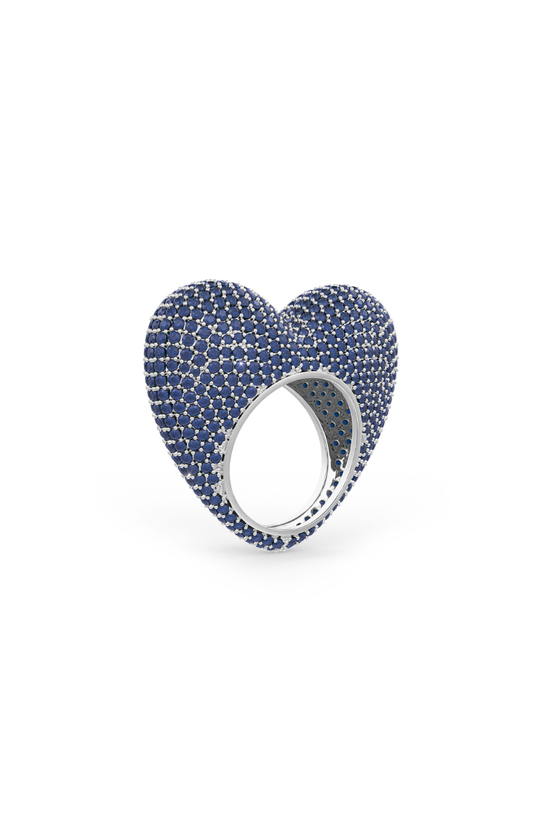 22kt chrome plated love ring in sapphire prong set crystals.