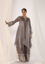 Embroidered Silk Kurta Paired With Woven Border Pants And  Tissue Assymetric Cape.