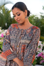 Grey Orange Printed Tunic With Tie Detail At Neck