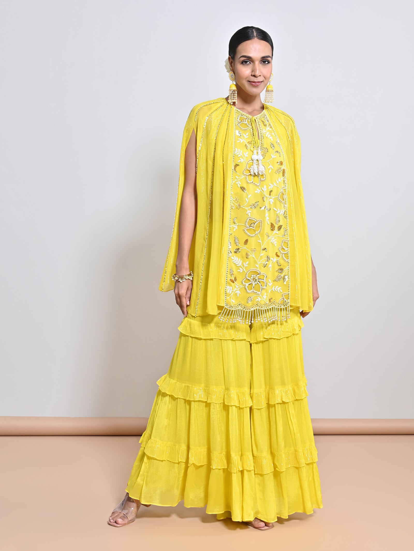 An Embroidered Band Tier Chiffon Crepe Gharara