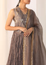 Brocade Waistcoat Paired With A Crushed Skirt With Organza Dupatta With Gota Work