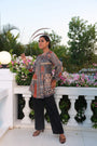 Grey Orange Printed Tunic With Tie Detail At Neck