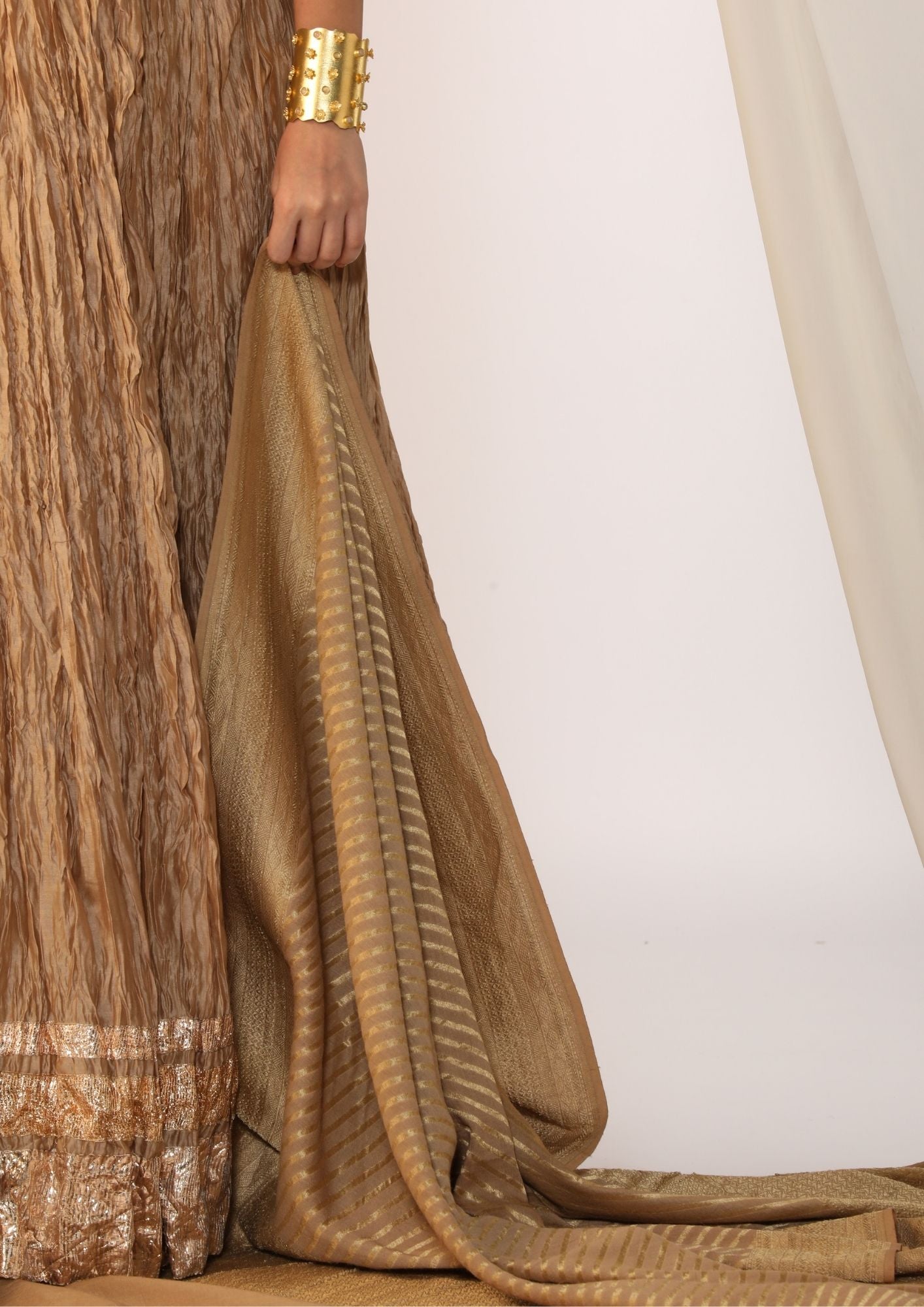 Brocade Waistcoat Paired With A Crushed Skirt With Benarasi  Dupatta