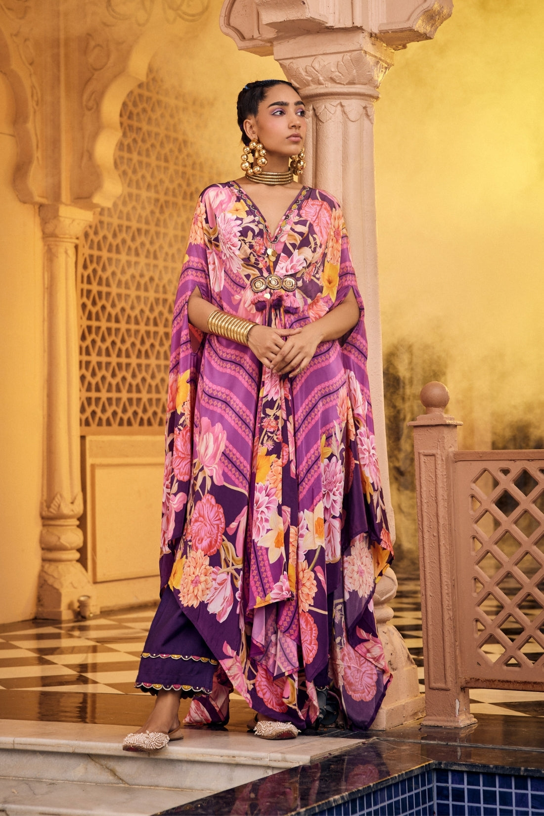 Purple Printed Kaftan Set