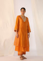Double-Layer Kurta With  Handwork  On Neckline Paired With Pants