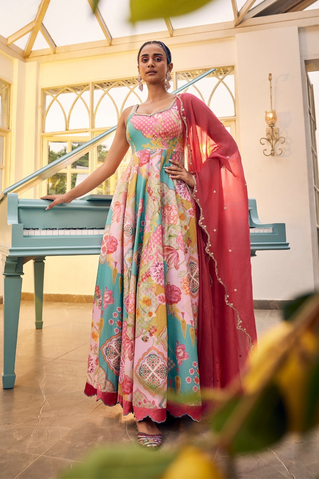 Blue Anarkali Features Intricate Handwork On The Neckline