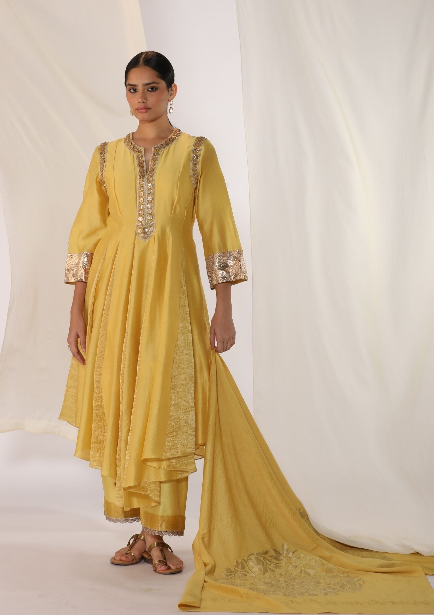 Godet Kurta Gota Handwork  Paired With Pants  & Luxrious Dupatta