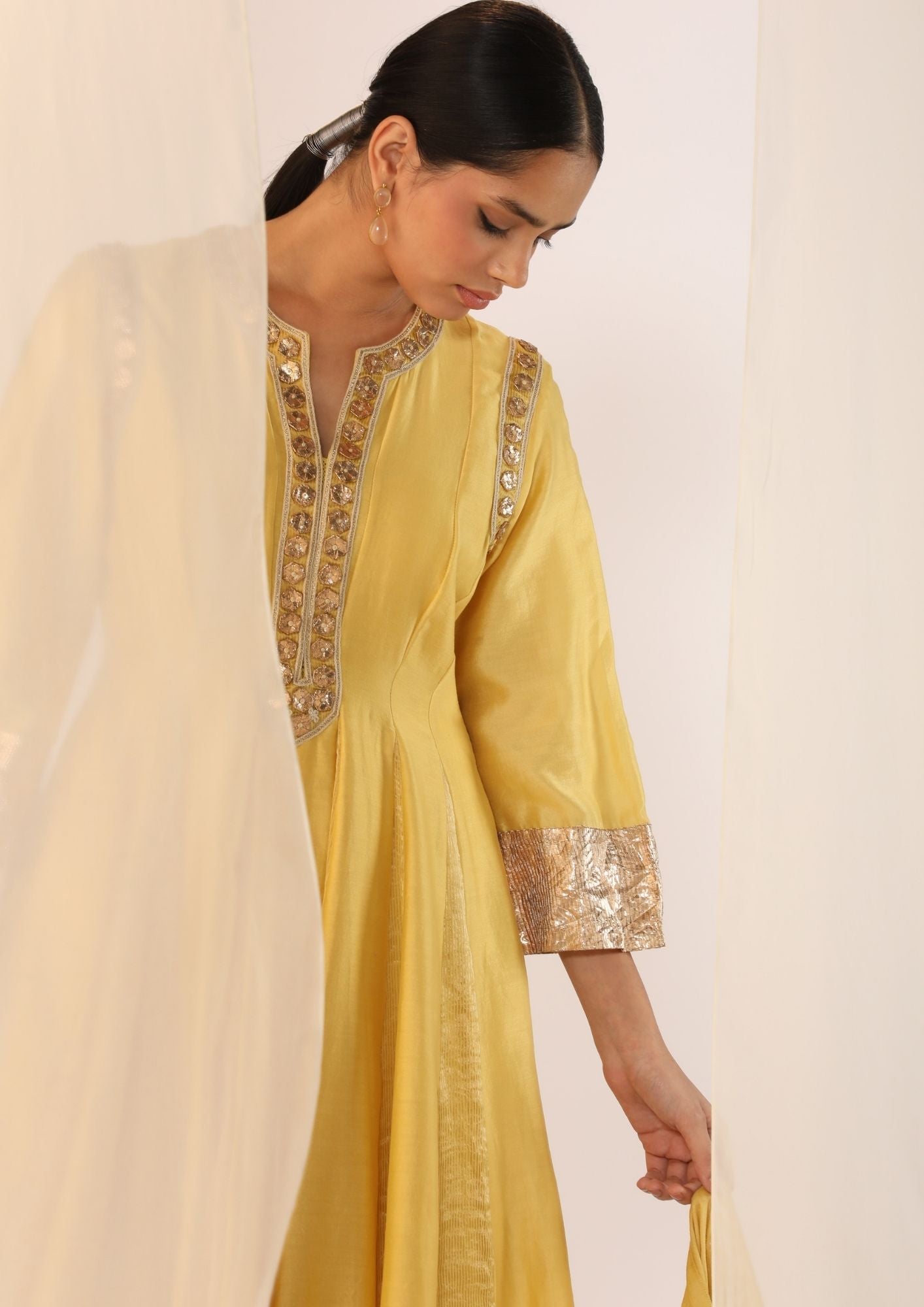 Godet Kurta Gota Handwork  Paired With Pants  & Luxrious Dupatta