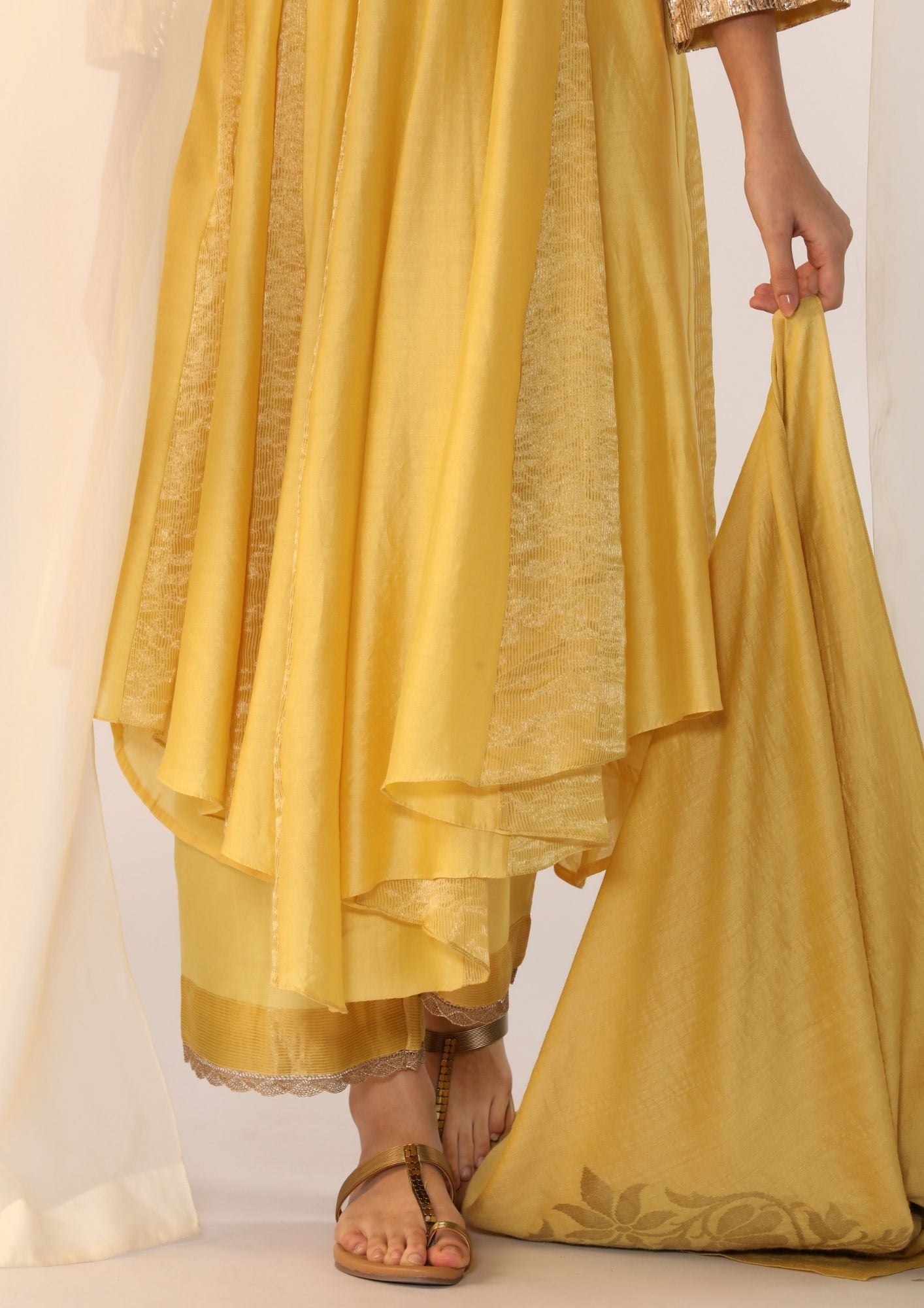 Godet Kurta Gota Handwork  Paired With Pants  & Luxrious Dupatta