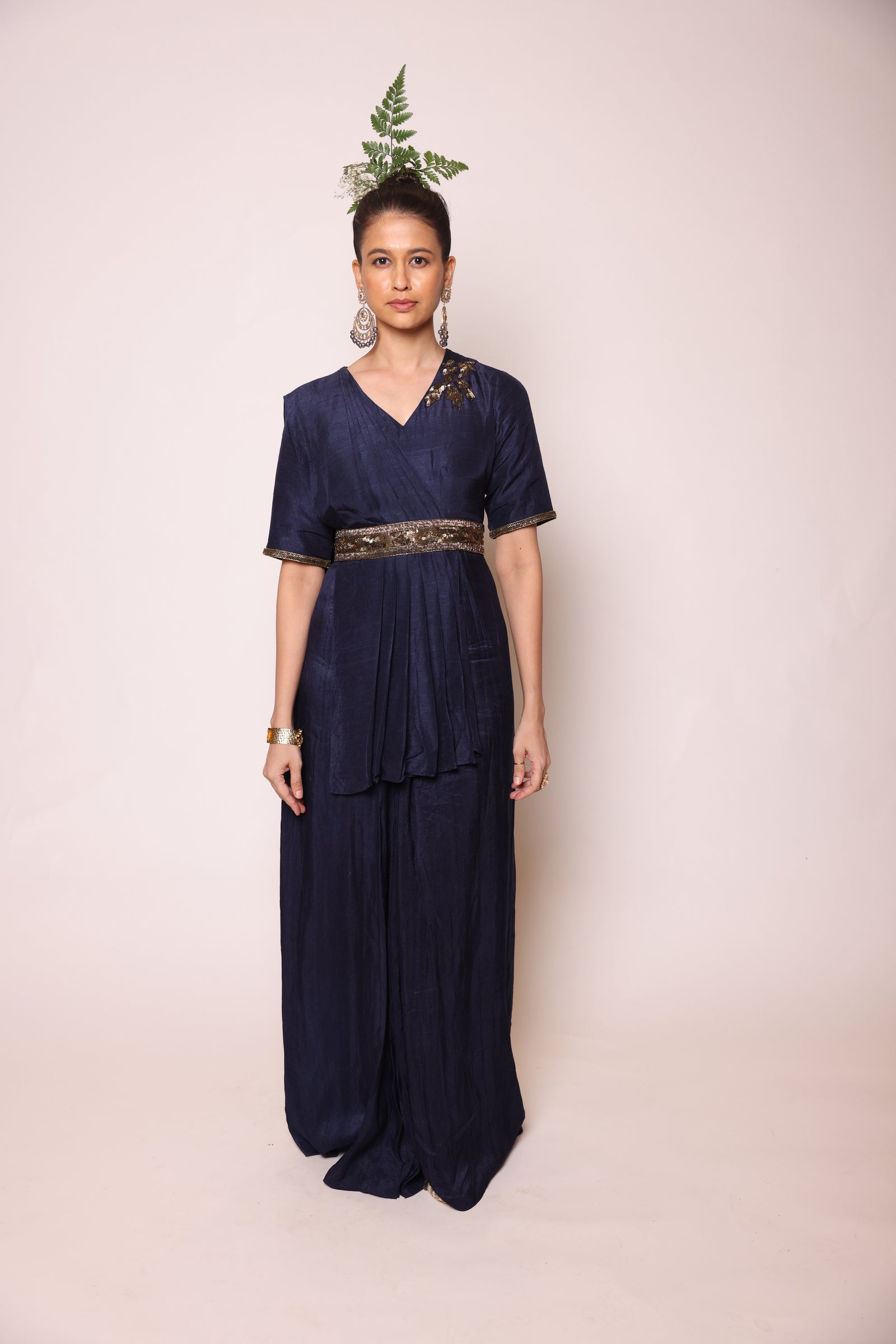 Floor Length Concept Saree Dress With V Neckline