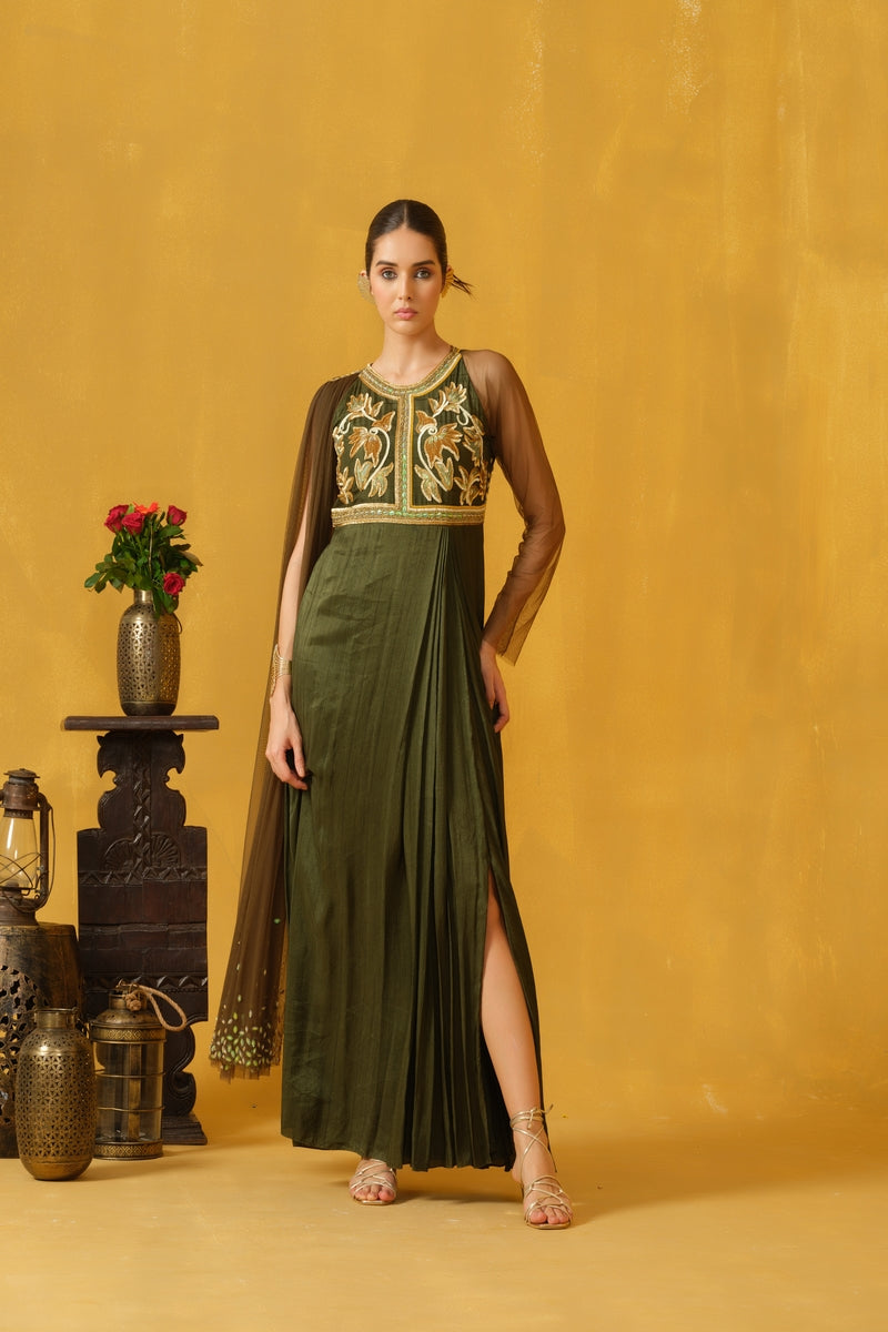 Close Neck Full Length Slit Dress