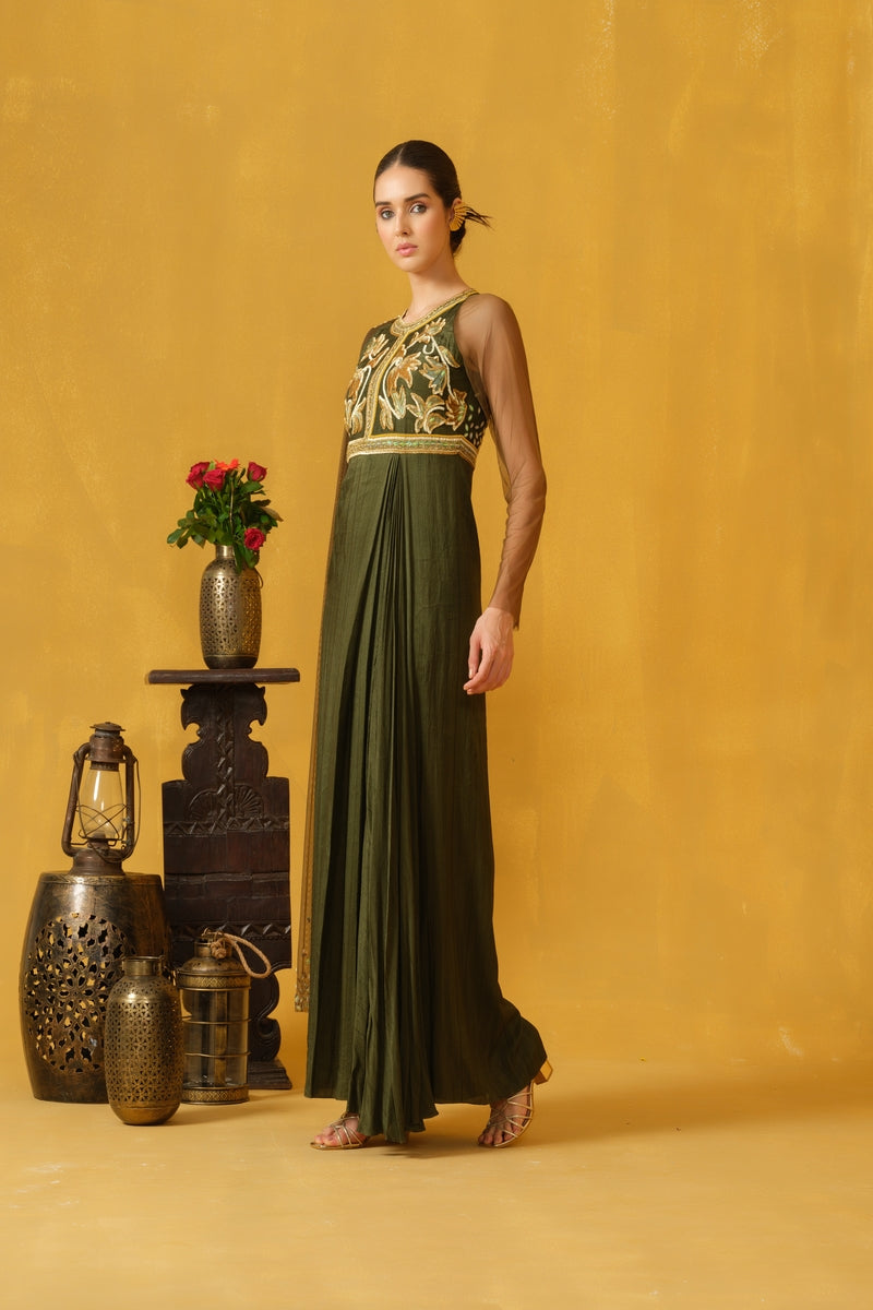 Close Neck Full Length Slit Dress