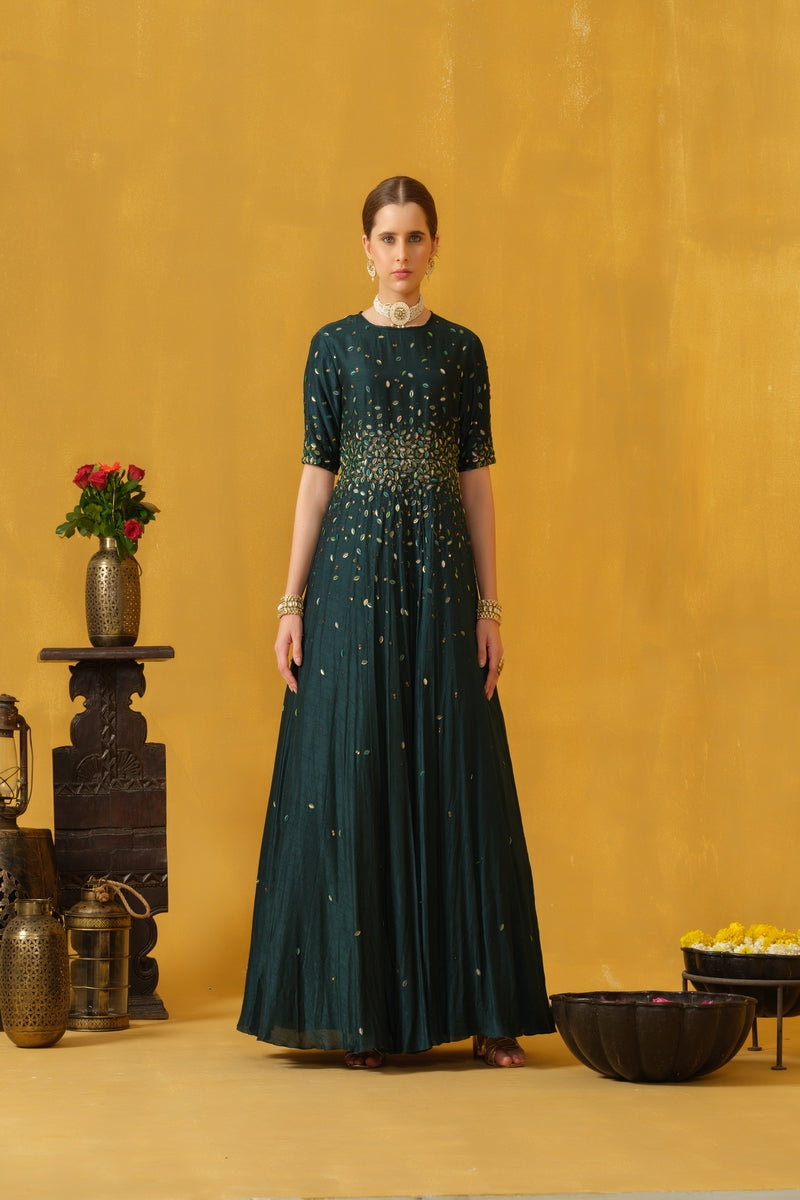 Close Neck full Length Flared Gown