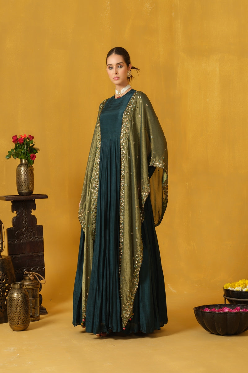 Close Neck Floor Length Flared Dress