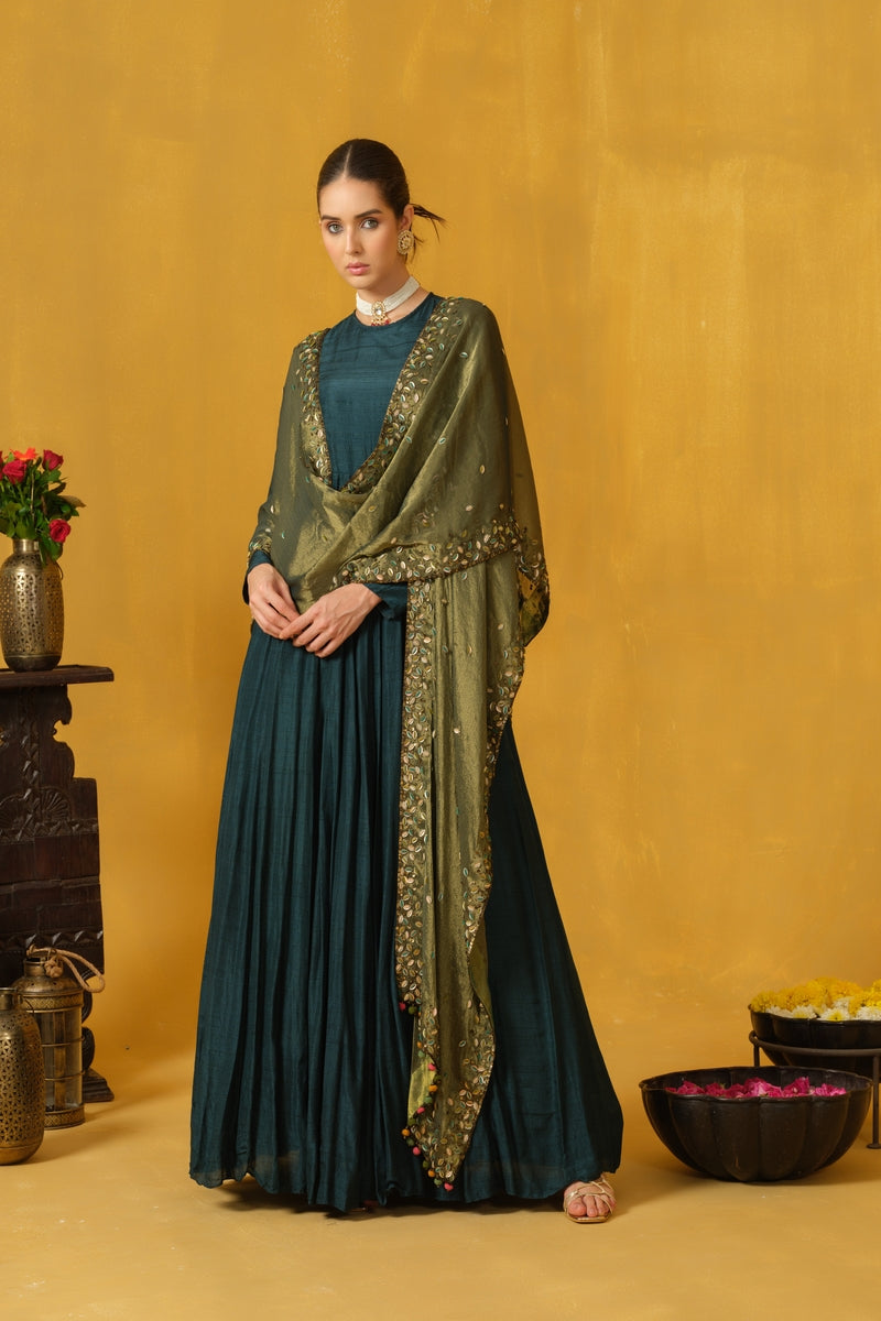 Close Neck Floor Length Flared Dress