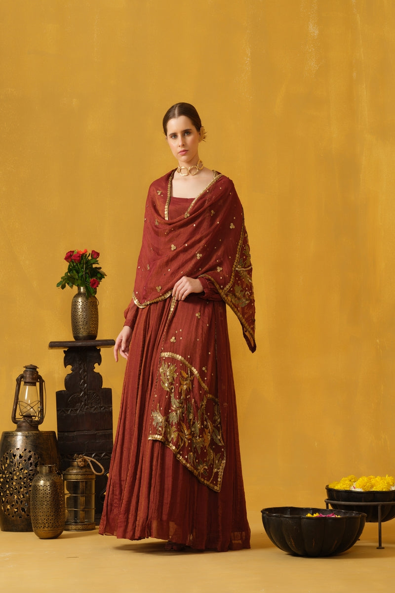 Square Neck Full Length Flared Dress