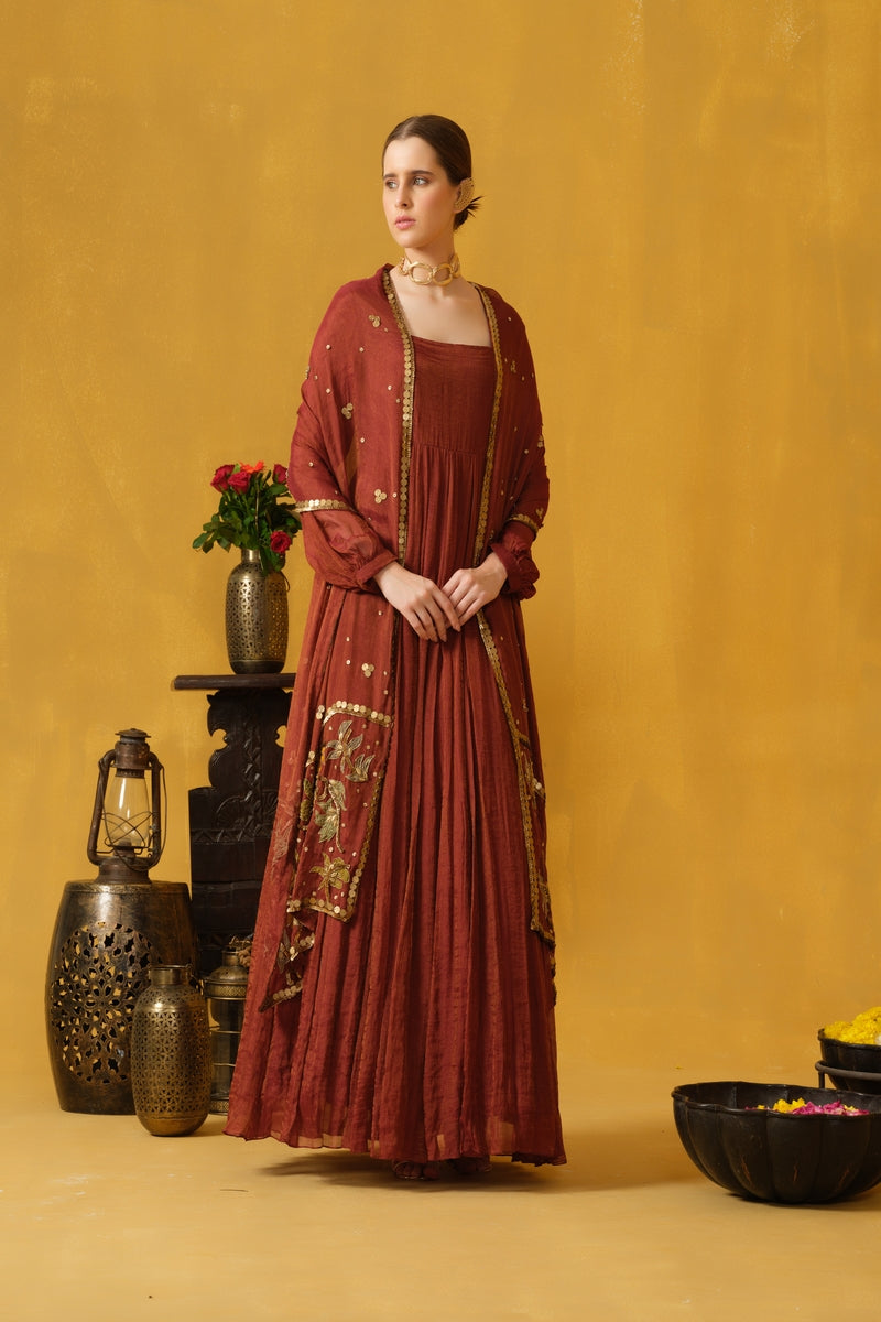 Square Neck Full Length Flared Dress