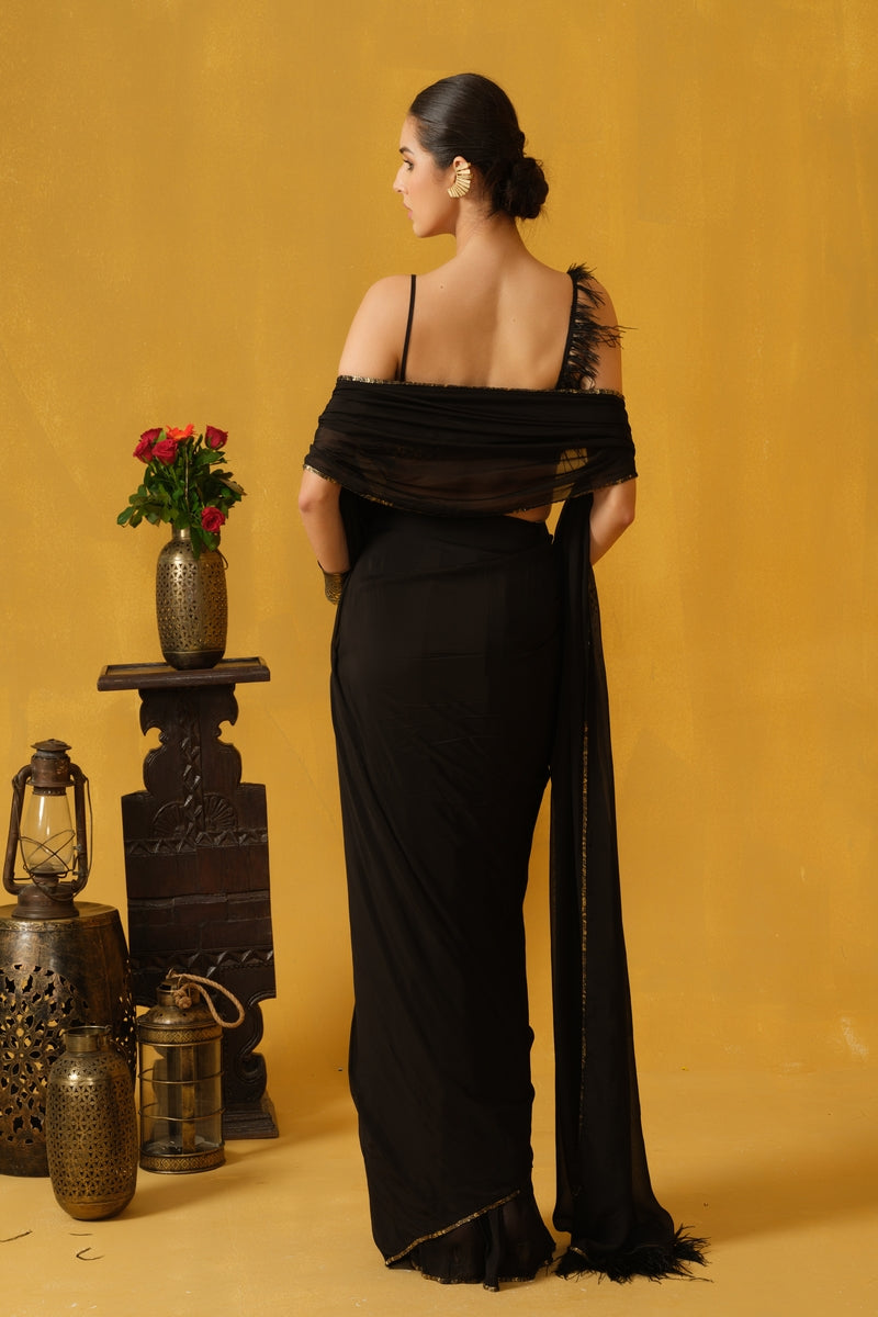 Pre-Stitched Saree With A Sequins Border