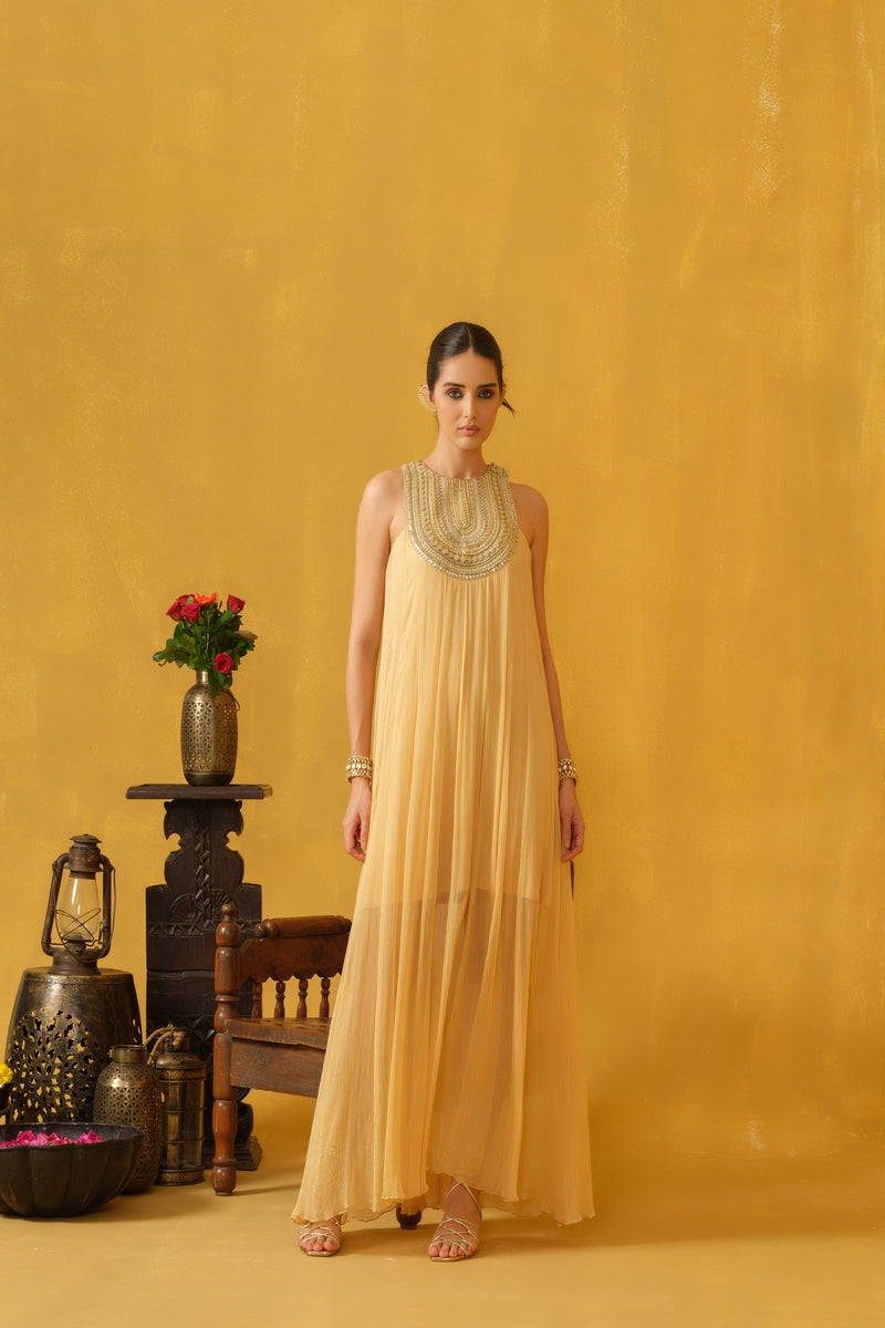 Ankle Length Sleeveless Dress With Slits