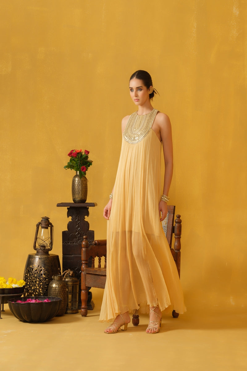 Ankle Length Sleeveless Dress With Slits