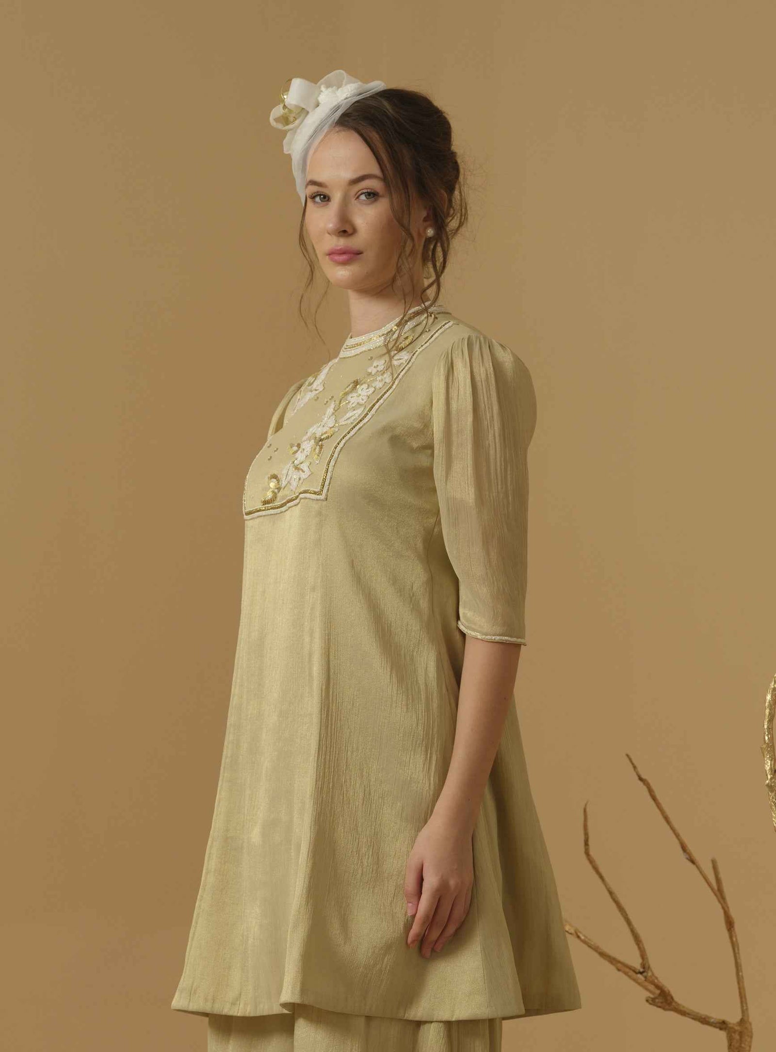 Mandarin Collar Kurta With Embellished Yoke