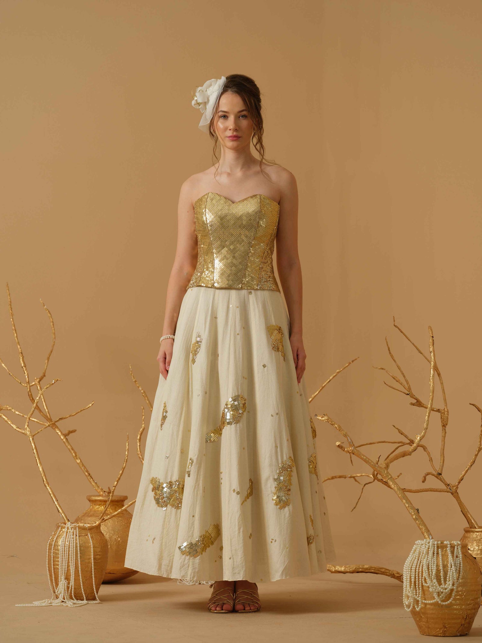 Embroided Corset With Flare Embellished Skirt