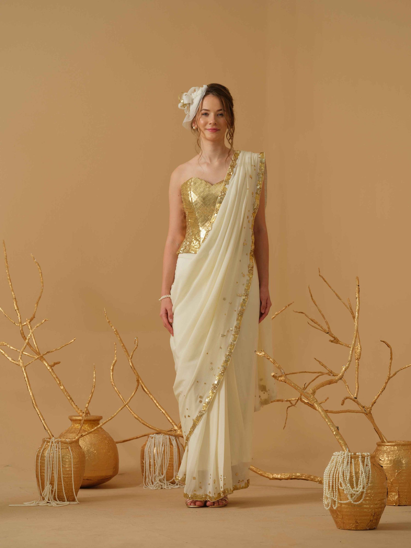 Pre - Stitched Saree With Embellished Corset