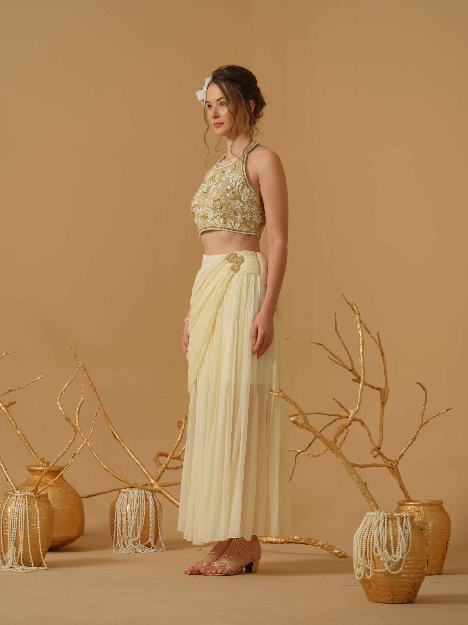 Halter Neck Top With Draped Skirt