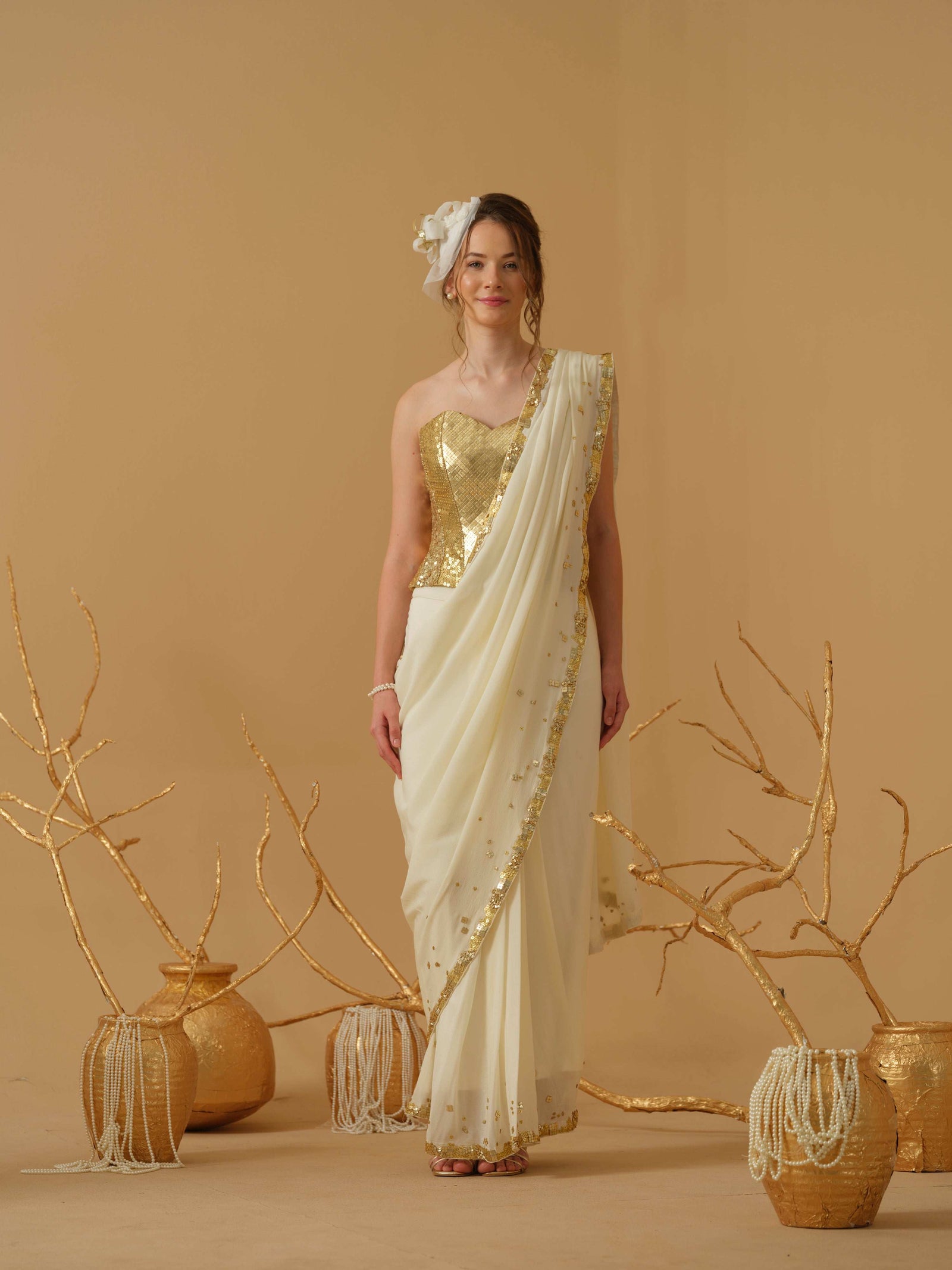 Featuring A Pre-Stitched Saree With A Geometrical Sequins Border