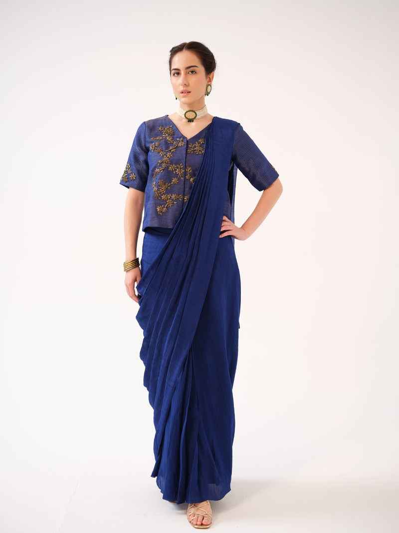 organza jacket with gold zari stripes and hand embellishment