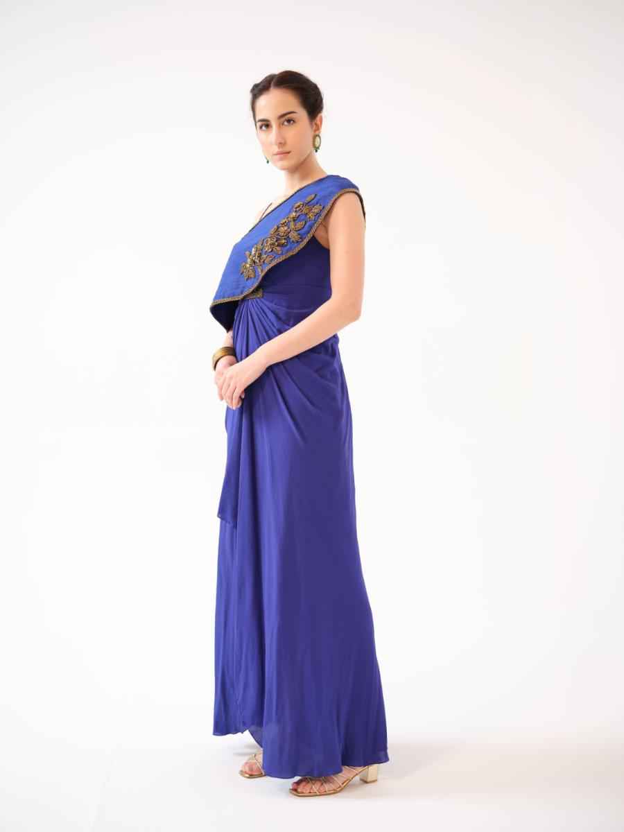 A one-shoulder silk capelet