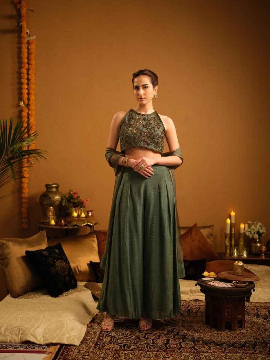 A raw silk halter-neck crop top