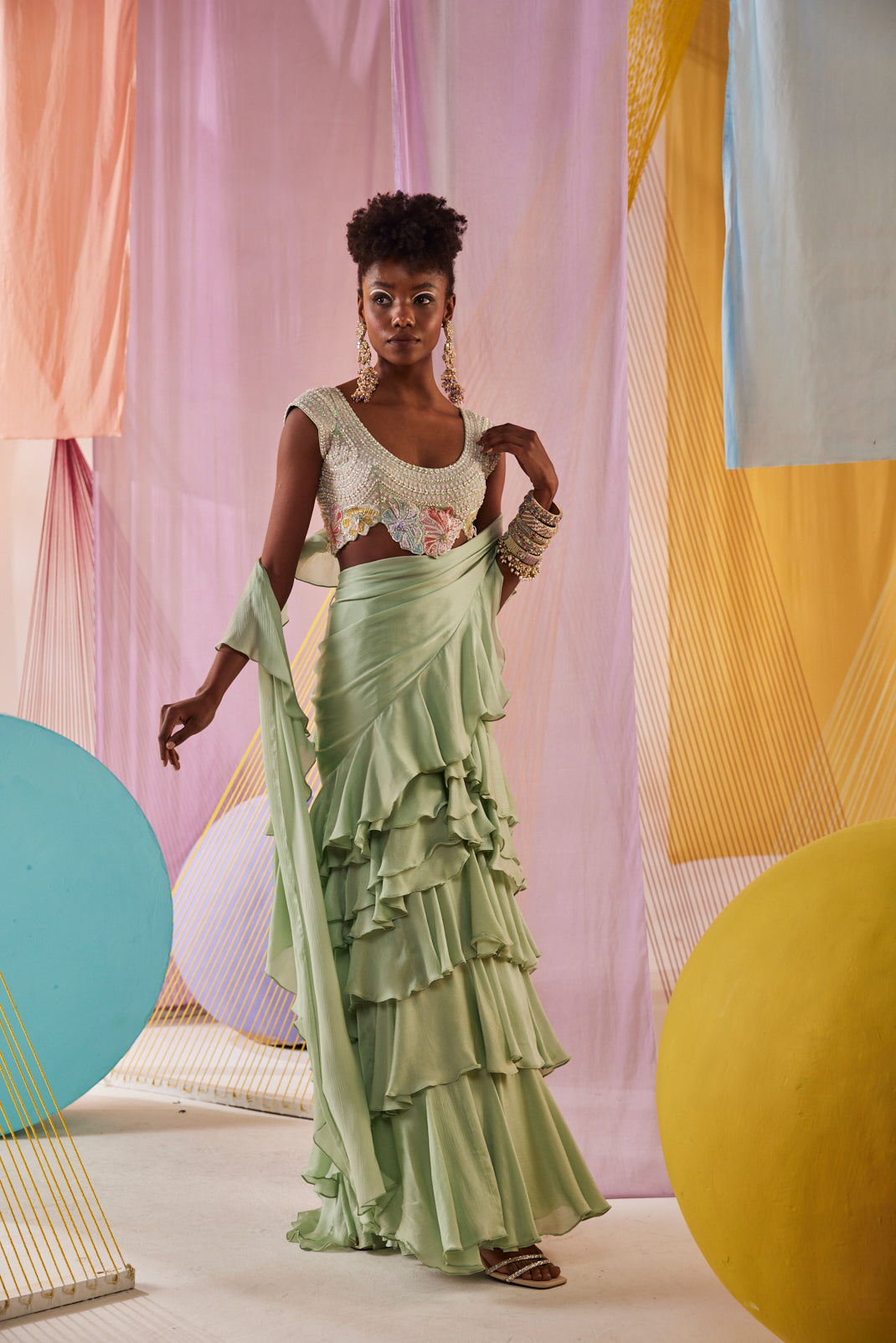 Léa Ruffled Saree Set