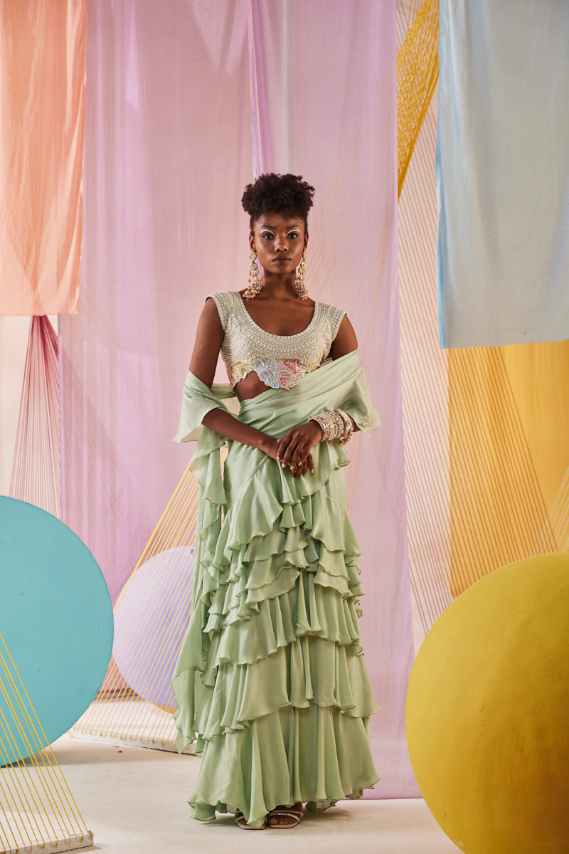 Léa Ruffled Saree Set