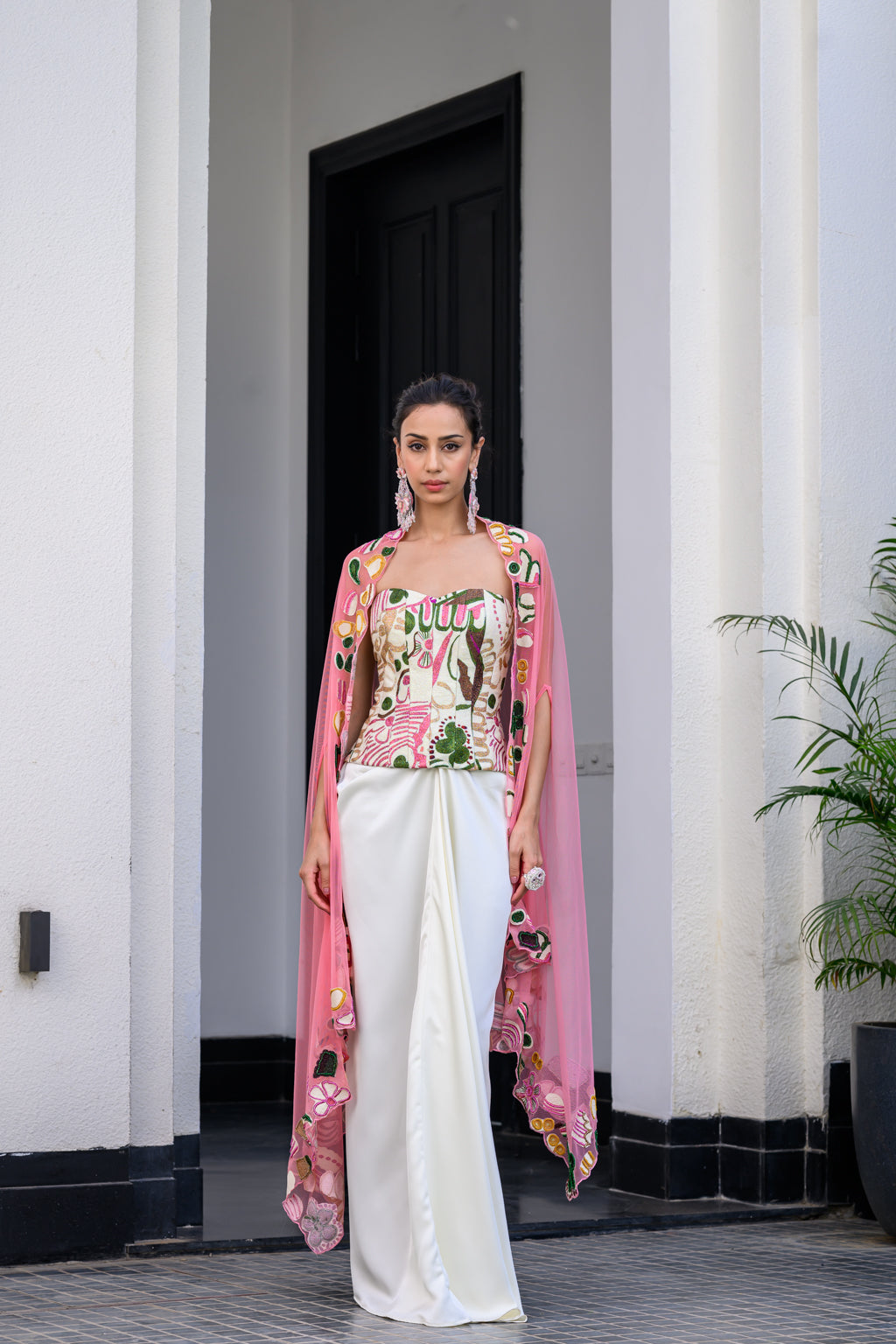 Flora Metallic Highlight Corset With Skirt Set With Cape Set