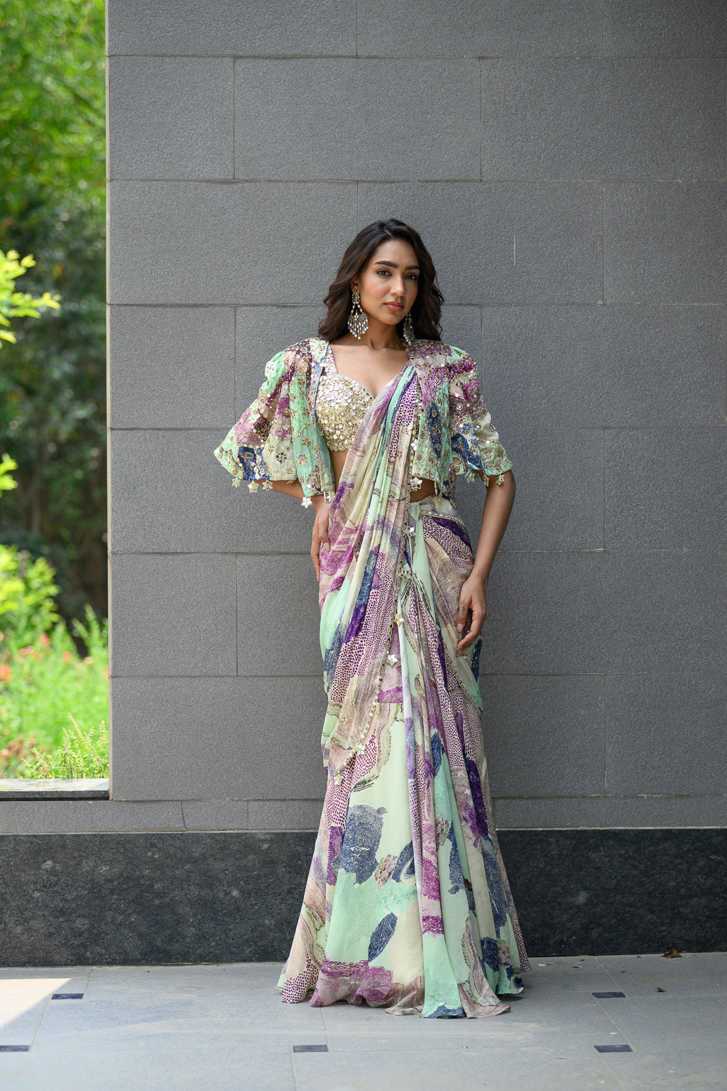 Eden H Saree With Hand Emb Blouse With Cape Jacket