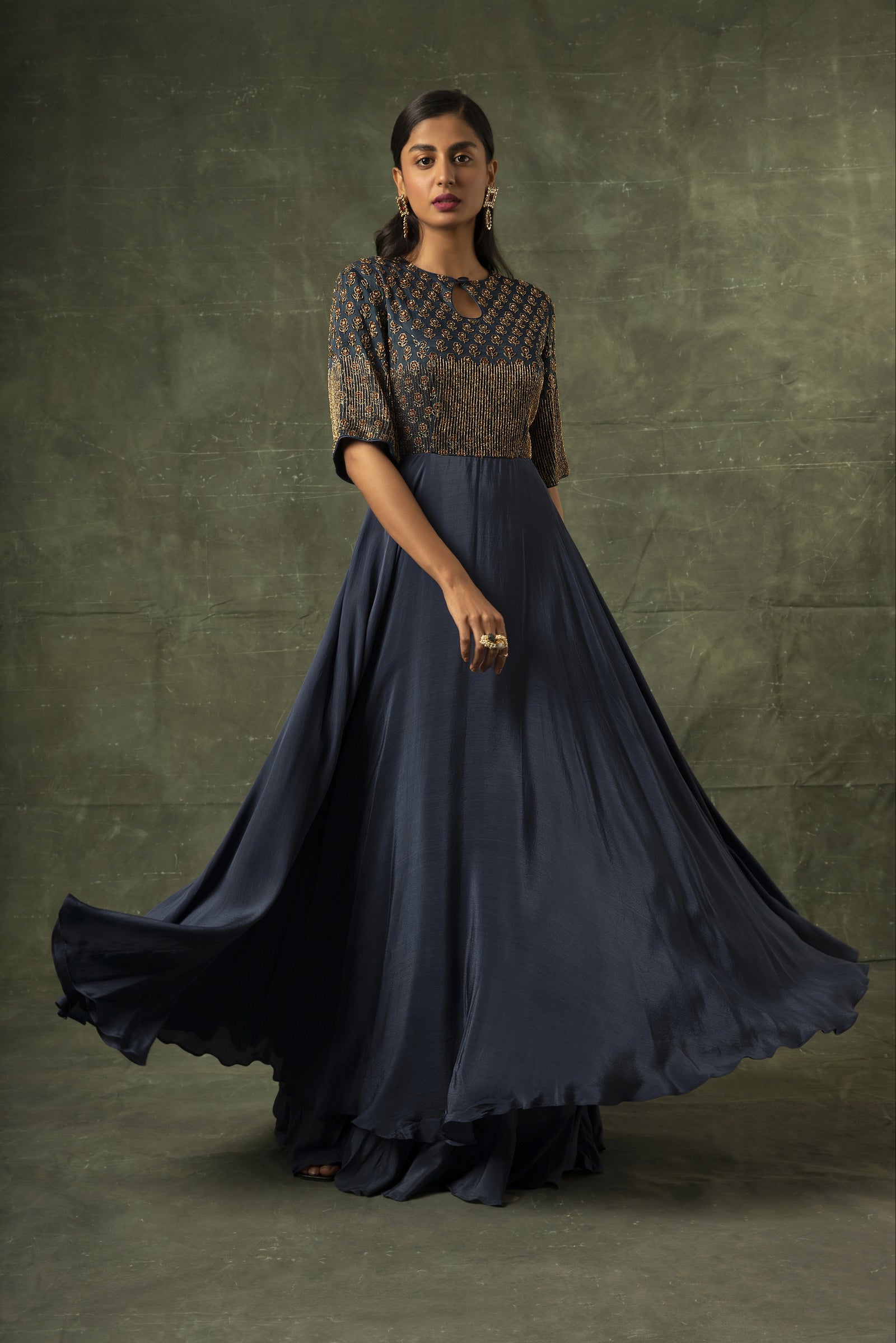 Blue ajrakh A-line Gown