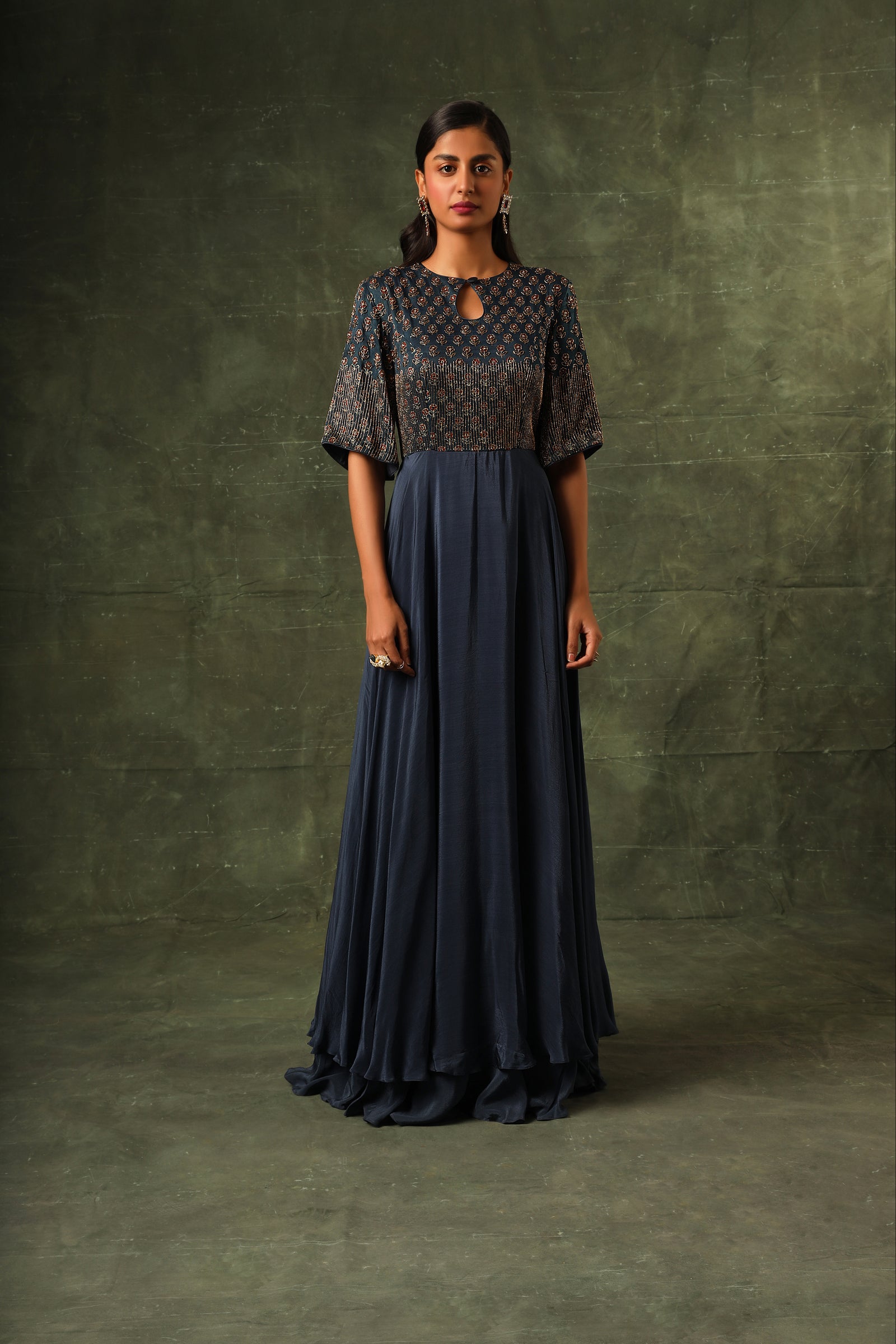 Blue ajrakh A-line Gown