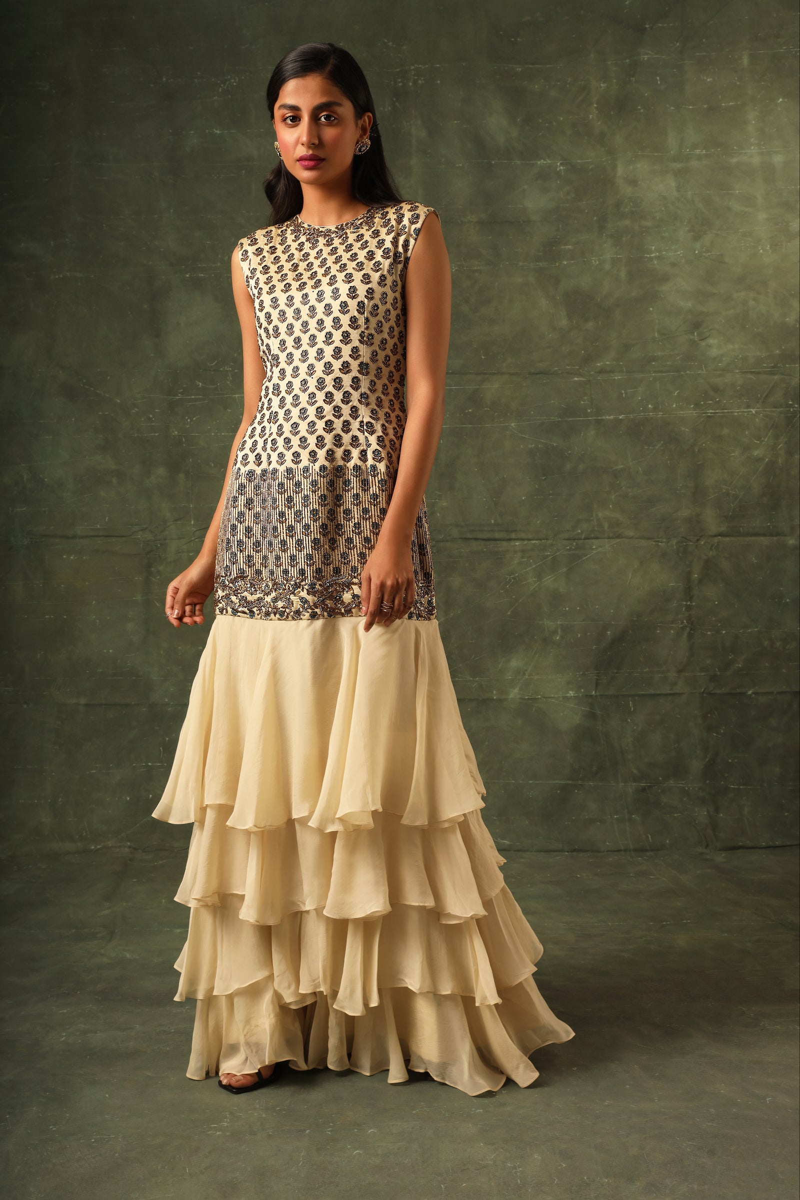 Ivory Four tiered ruffle dress