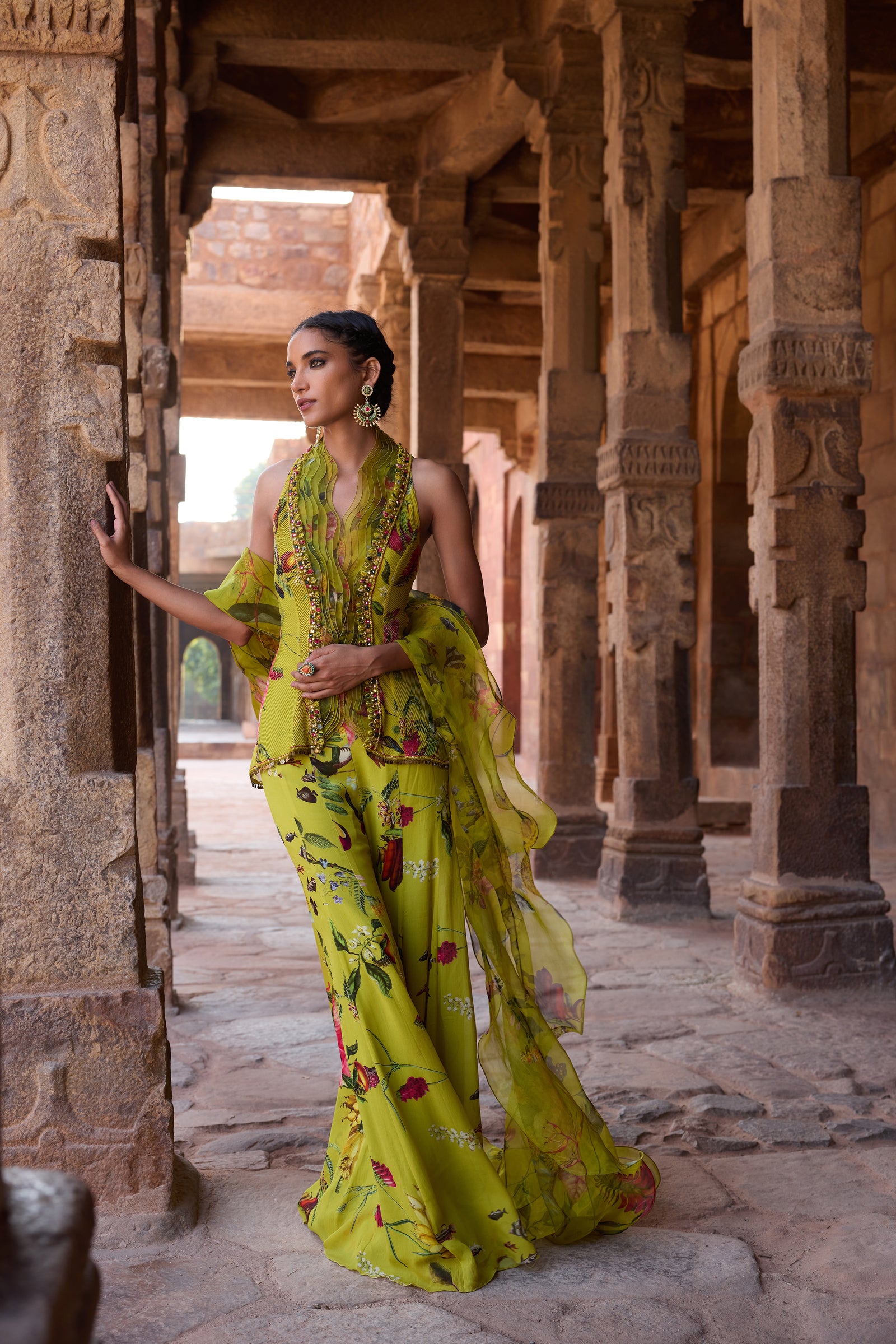 Green Printed Sharara Set