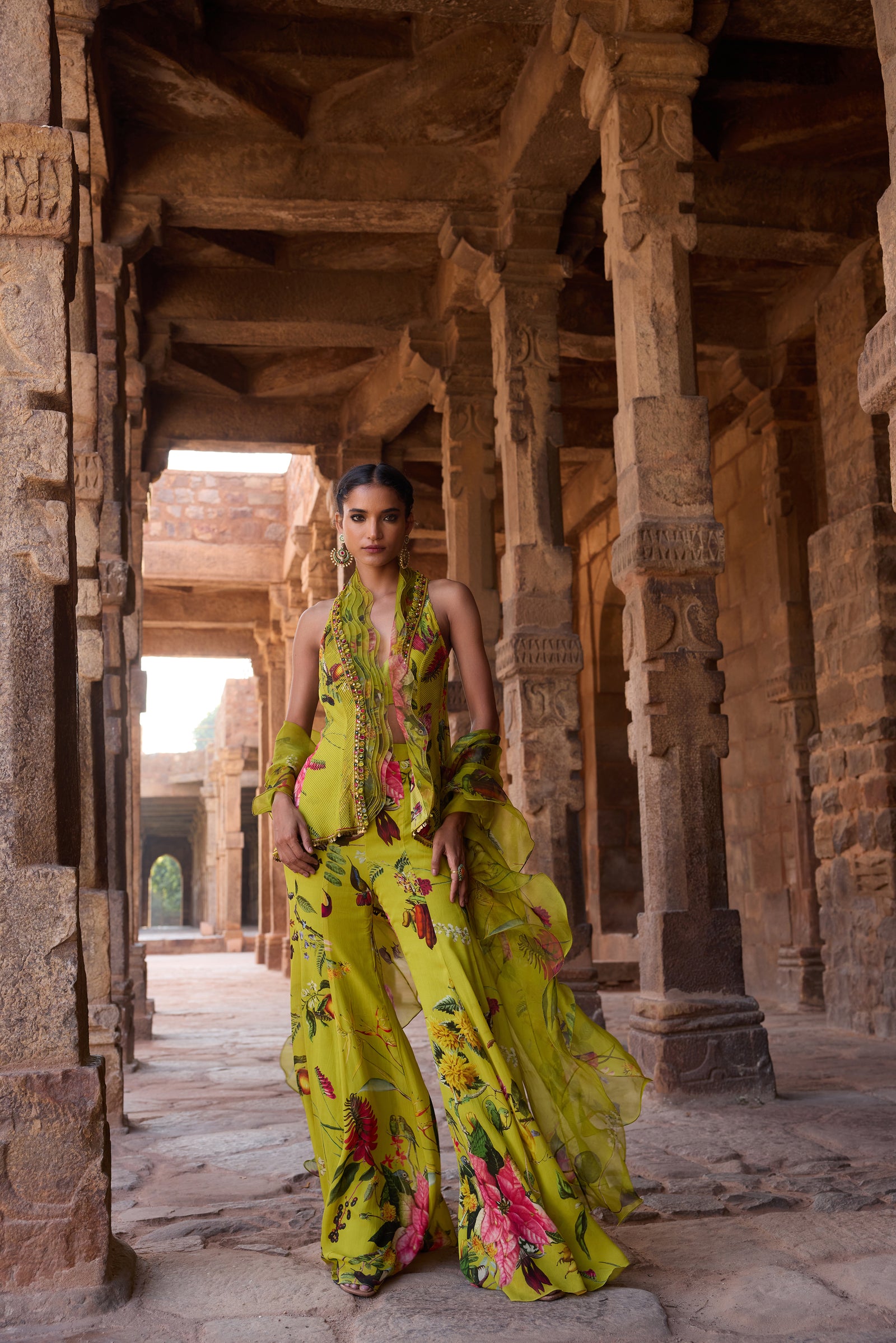 Green Printed Sharara Set