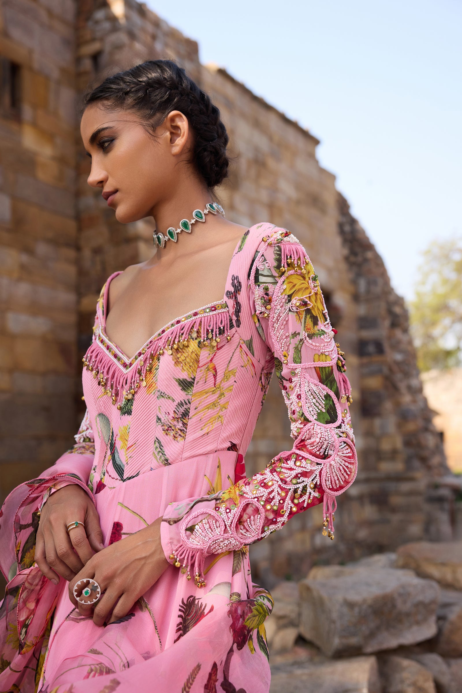 Pink Printed Anarkali Set