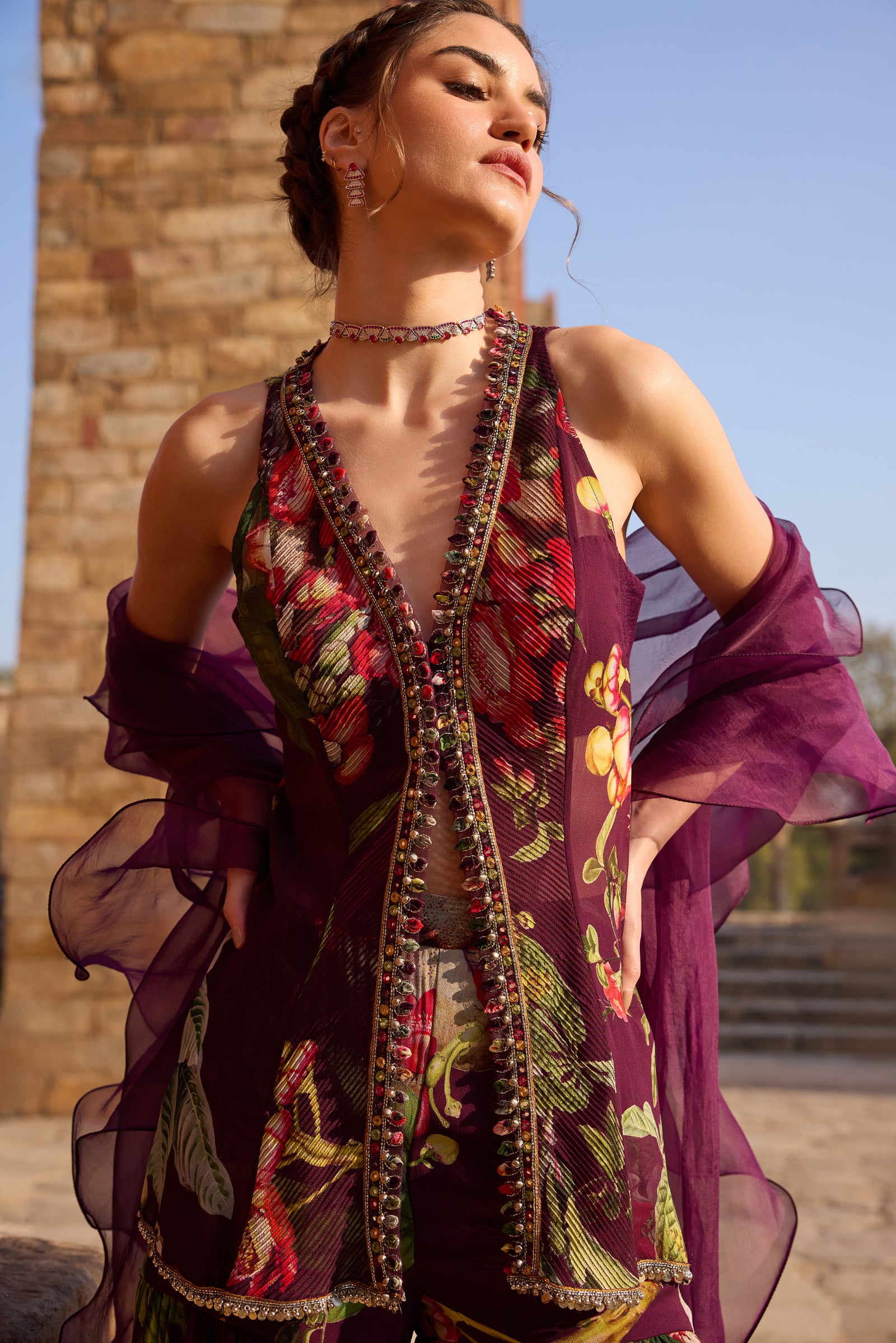 Purple Printed Sharara Set