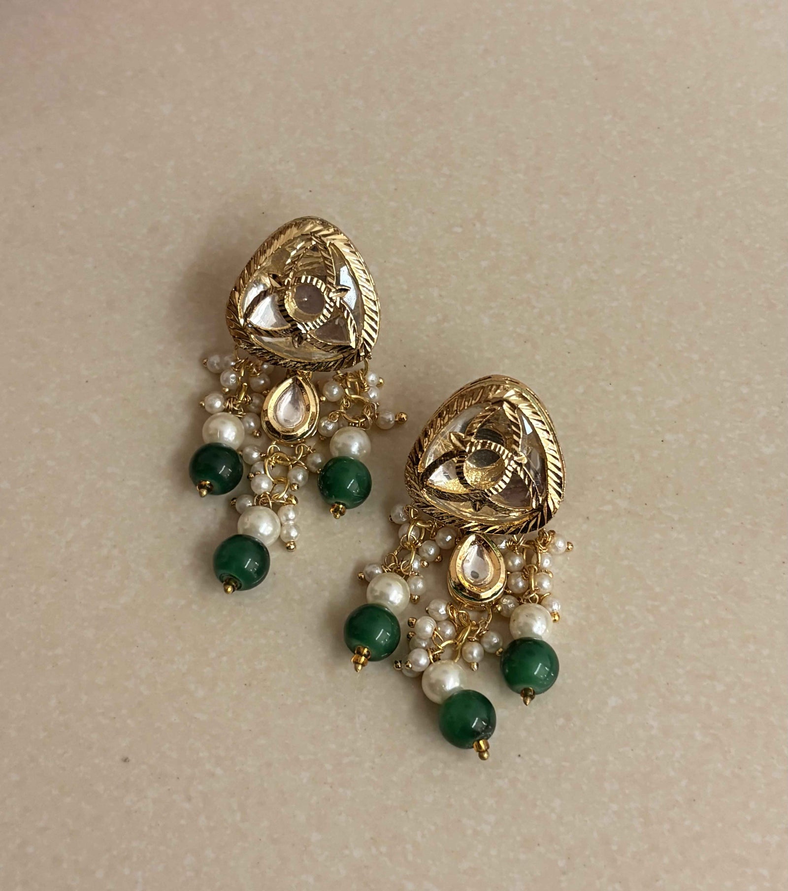 Golden Emerald Drop Danglers